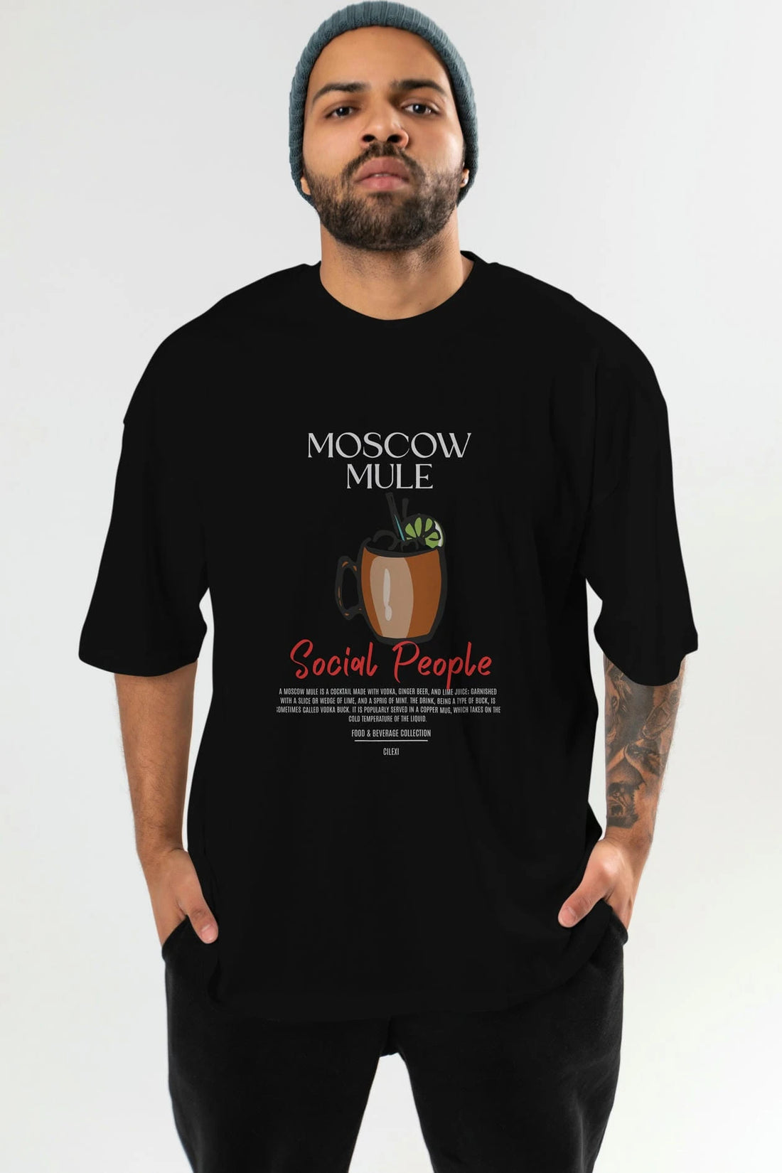 Moscow Mule Kokteyl Serisi ön Baskılı Oversize t-shirt Erkek Kadın %100 Pamuk Bisiklet Yaka tişort