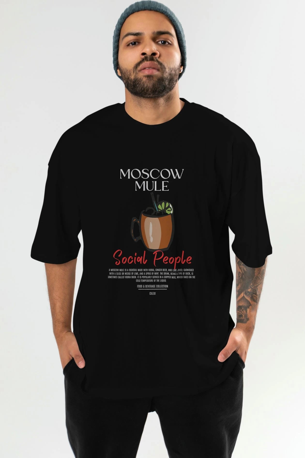 Moscow Mule Kokteyl Serisi ön Baskılı Oversize t-shirt Erkek Kadın %100 Pamuk Bisiklet Yaka tişort