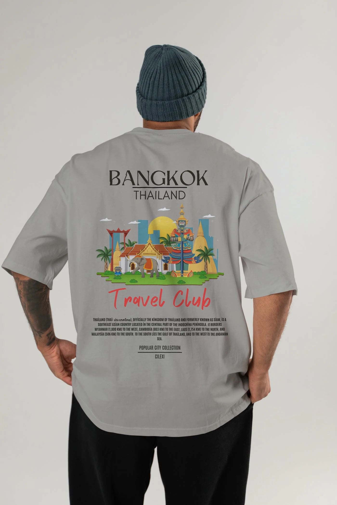 Bangkok Tailand Arka Baskılı Oversize t-shirt Erkek Kadın Pamuk Bisiklet Yaka tişort