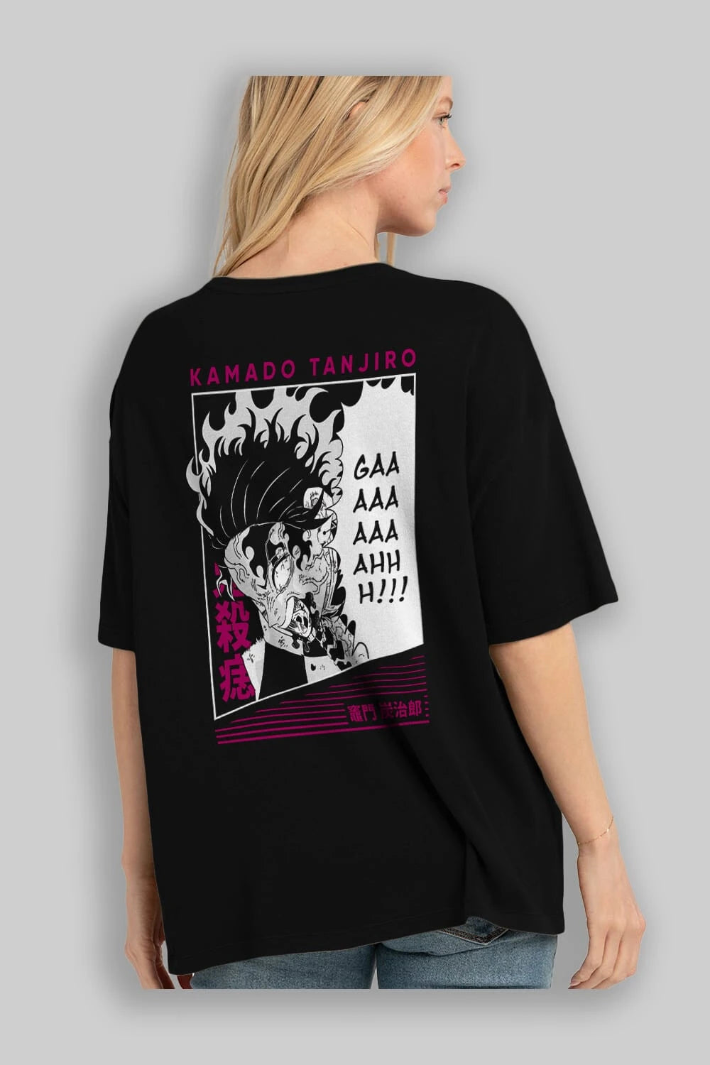 TANJIRO KAMADO 3 Anime Arka Baskılı Oversize t-shirt Erkek Kadın Unisex
