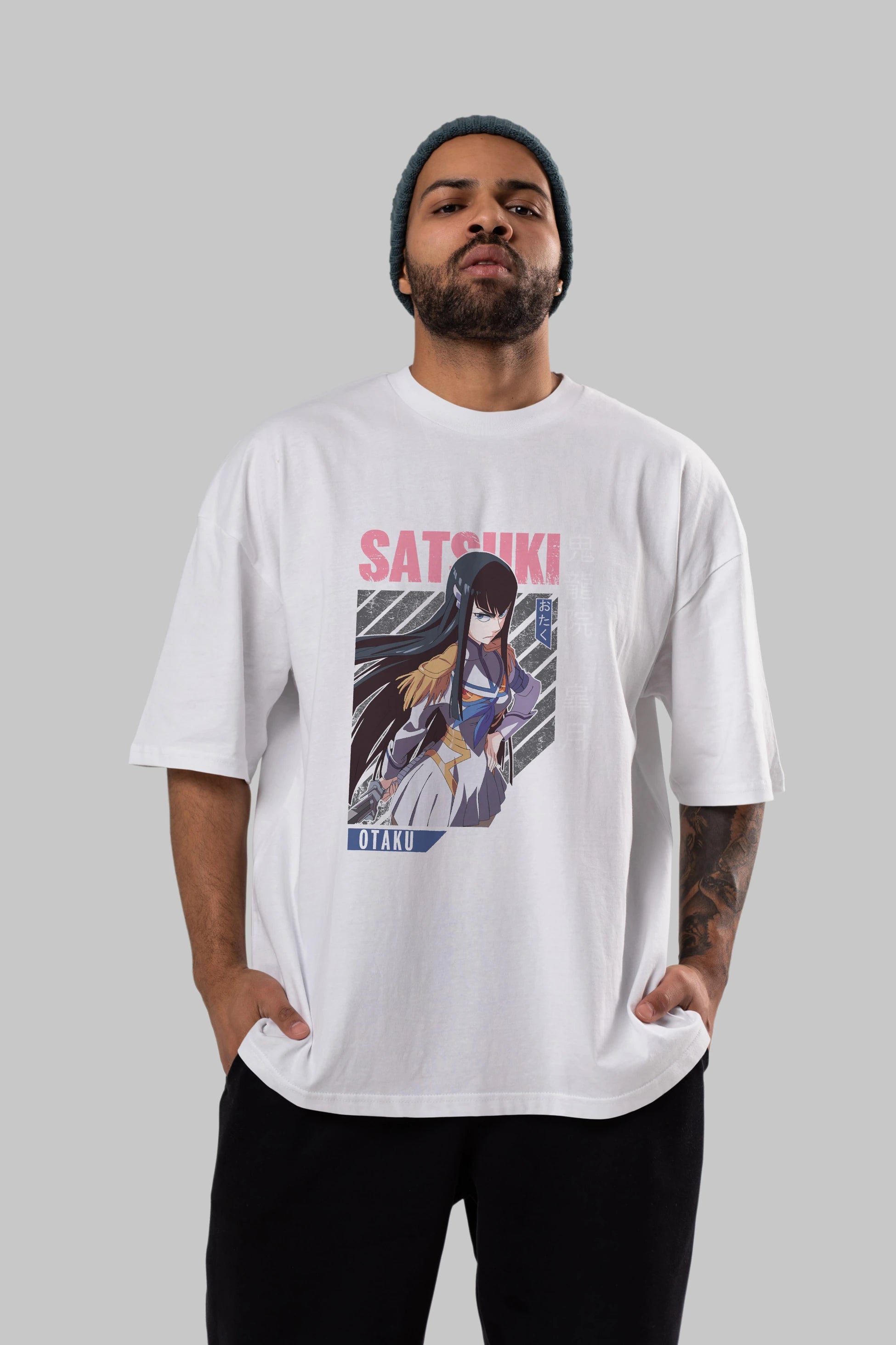 Satsuki Kiryuuin 8 Anime Ön Baskılı Oversize t-shirt %100 pamuk Erkek Kadın Unisex