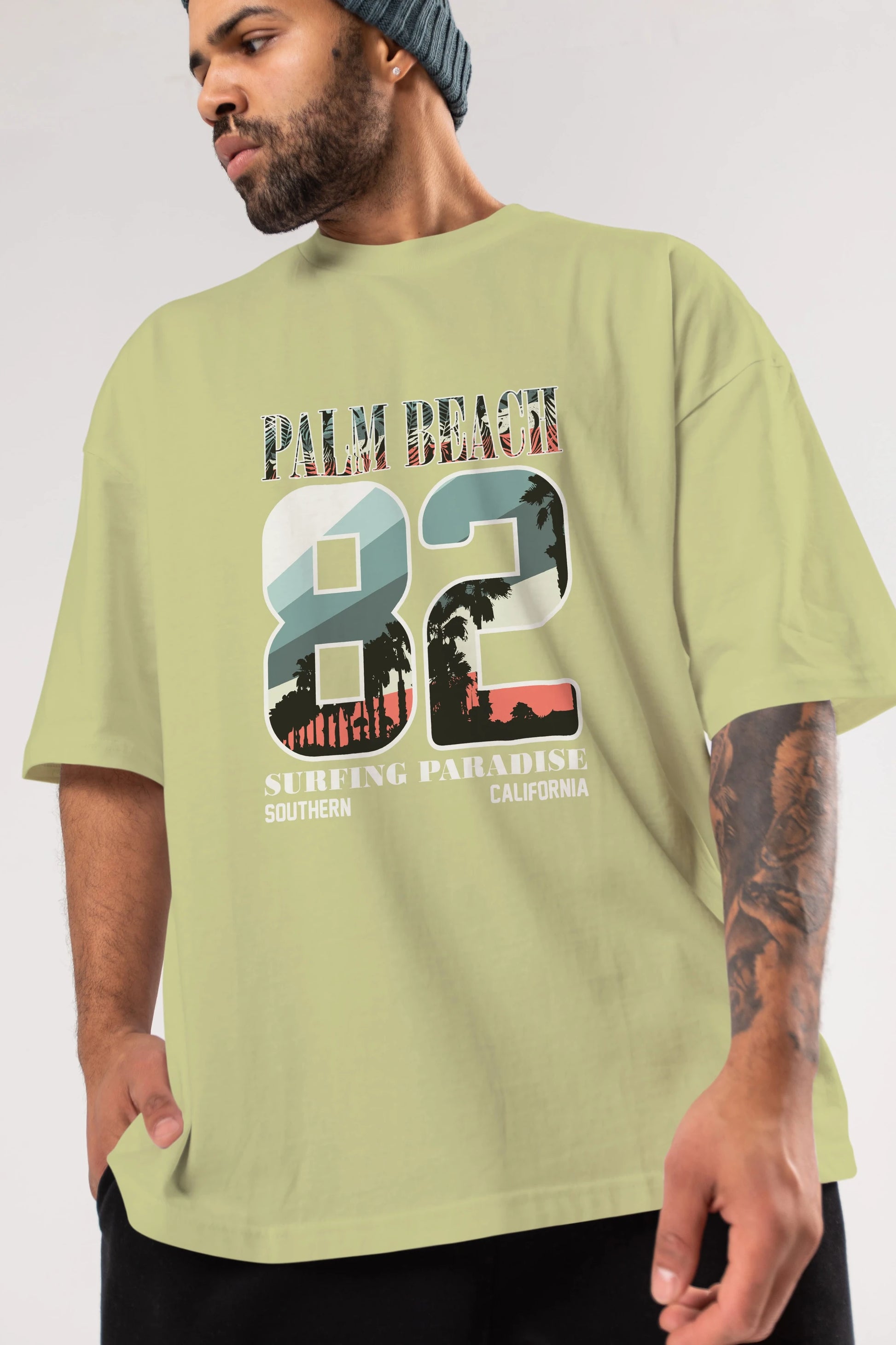 Palm Beach 82 Ön Baskılı Oversize t-shirt Erkek Kadın Unisex
