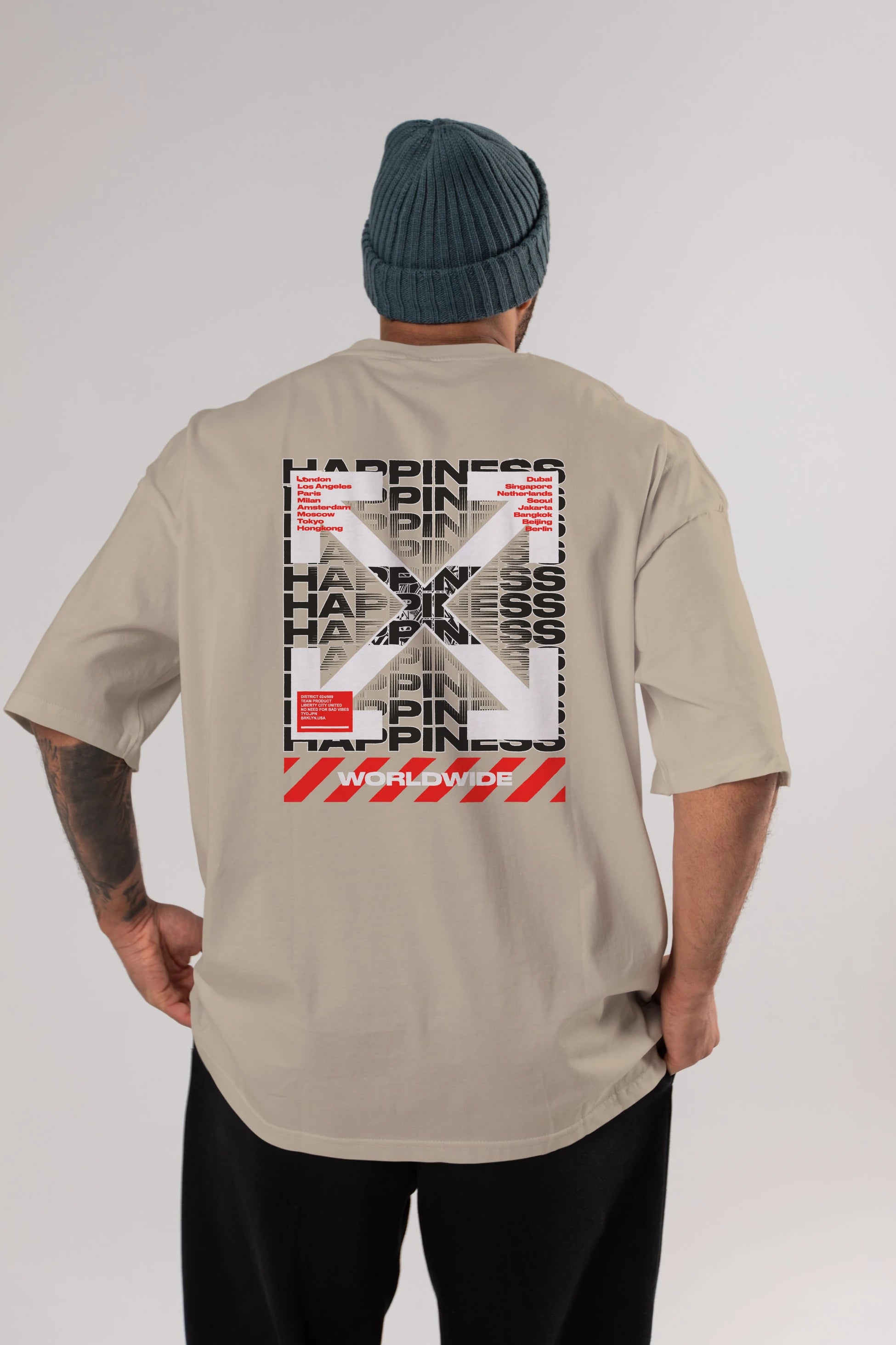 Happiness Worldwide Arka Baskılı Oversize t-shirt Erkek Kadın Unisex