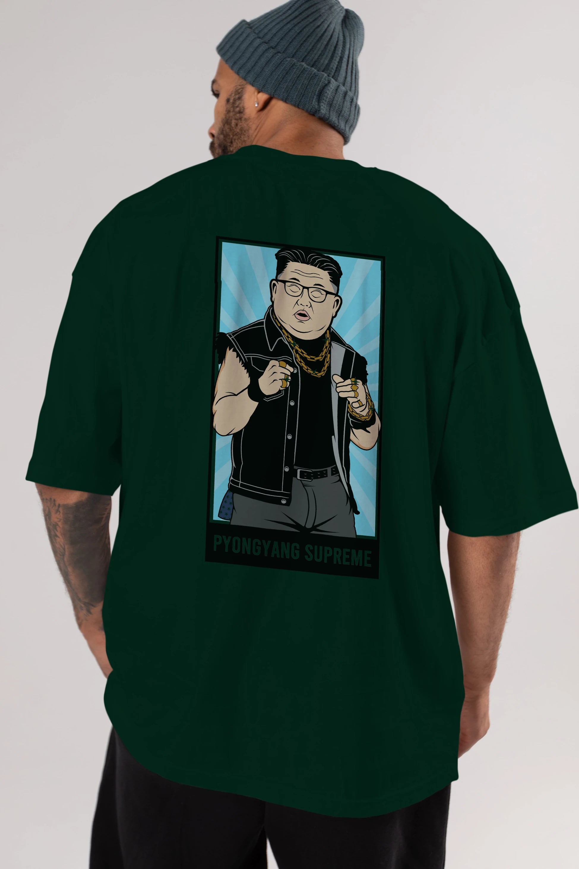 Kim Jong Un Pyongyang Supreme Arka Baskılı Oversize t-shirt Erkek Kadın Unisex %100 Pamuk tişort