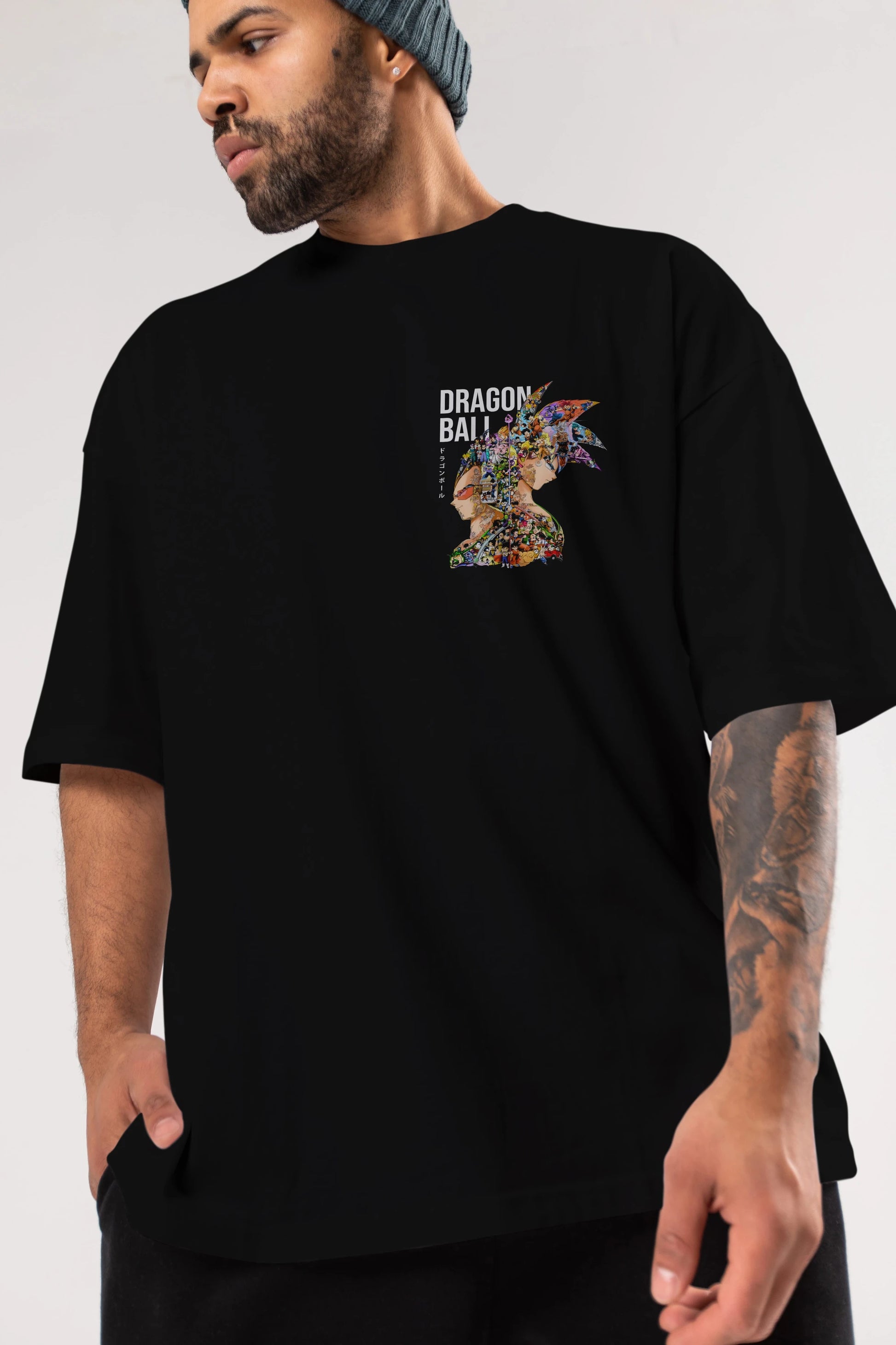 DRAGON BALL ART (5) Ön Sol Baskılı Oversize t-shirt Erkek Kadın Unisex %100 Pamuk Bisiklet Yaka tişort