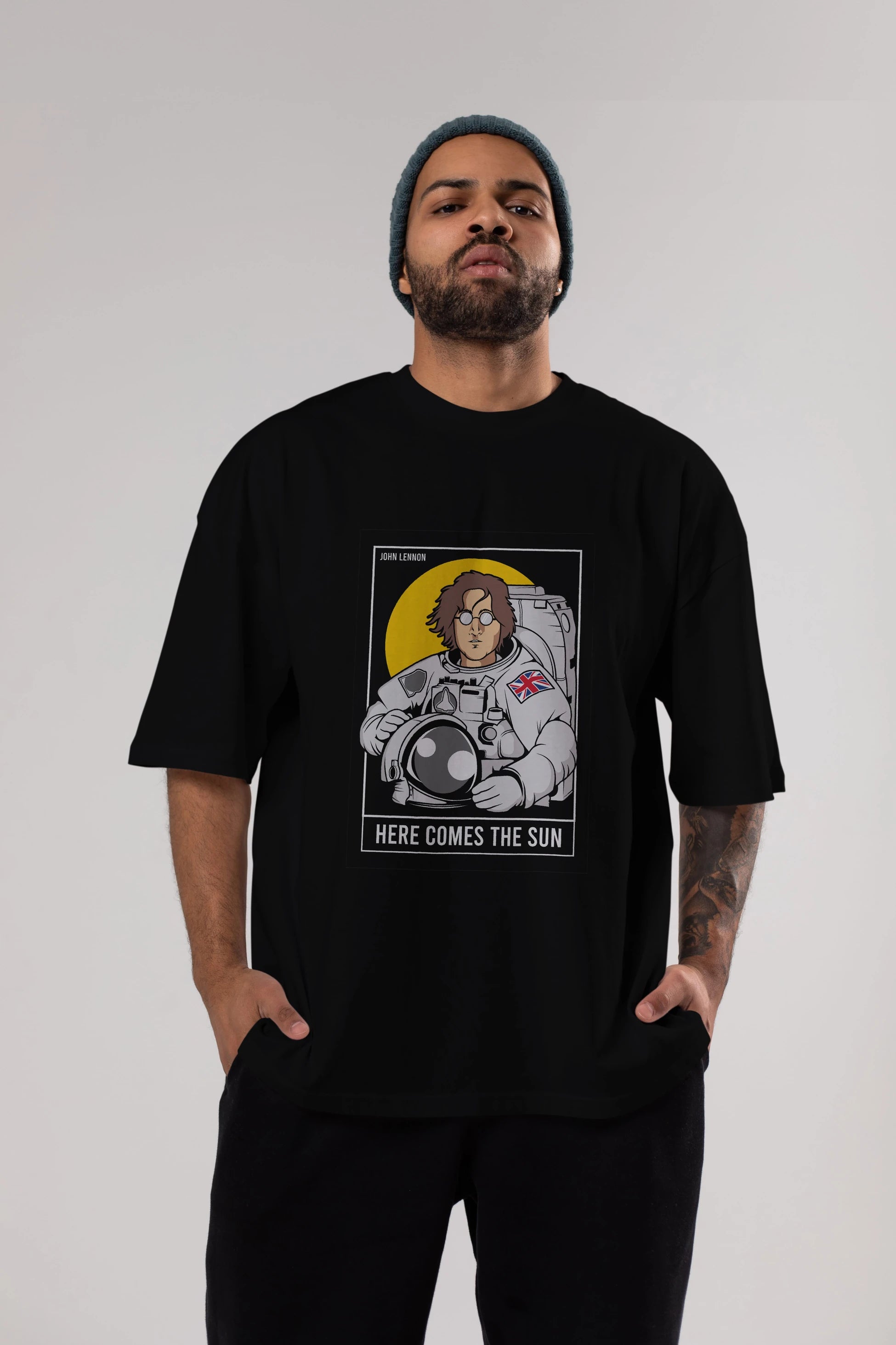 John Lennon Astronot Ön Baskılı Oversize t-shirt Erkek Kadın Unisex %100 Pamuk tişort