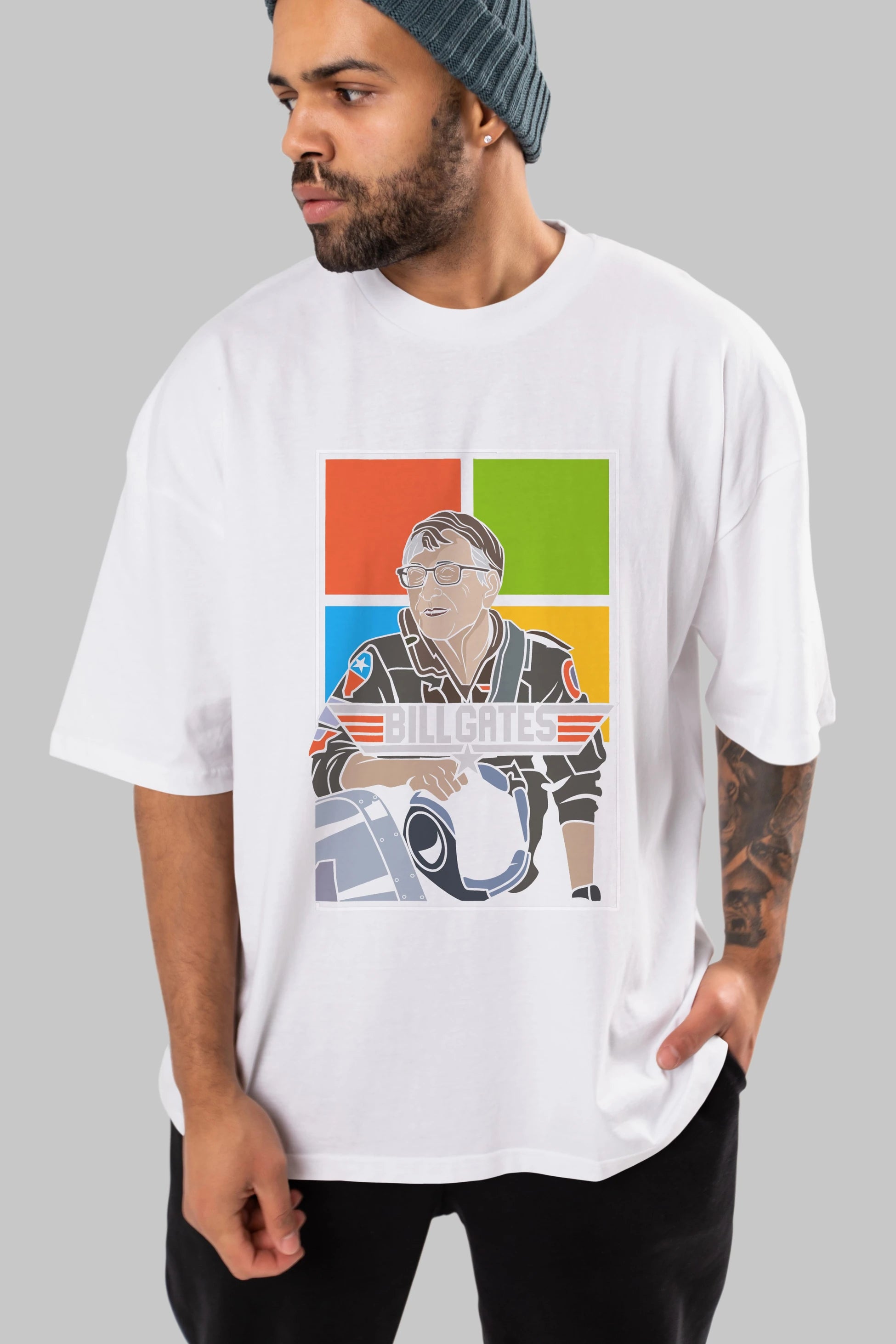 Bill Gates Top Gun Ön Baskılı Oversize t-shirt Erkek Kadın Unisex %100 Pamuk tişort
