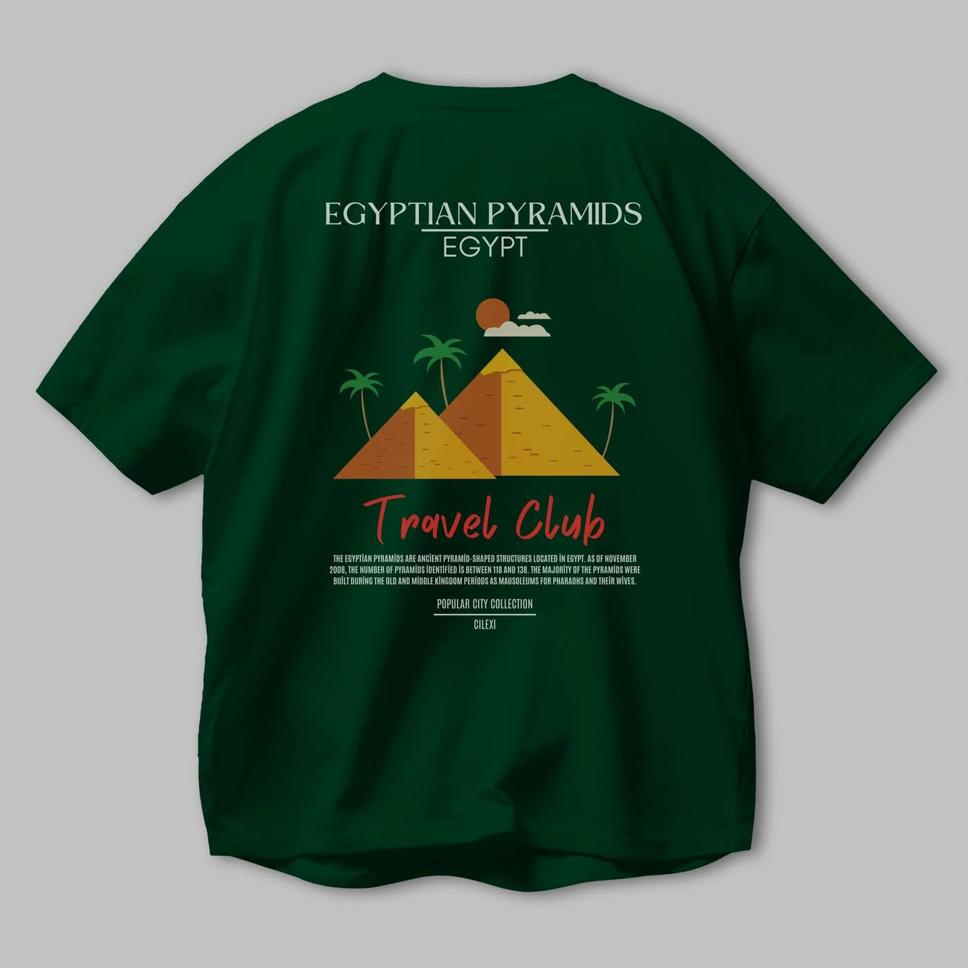 Egyptian Pyramids Egypt Arka Baskılı Oversize t-shirt Erkek Kadın Pamuk Bisiklet Yaka tişort