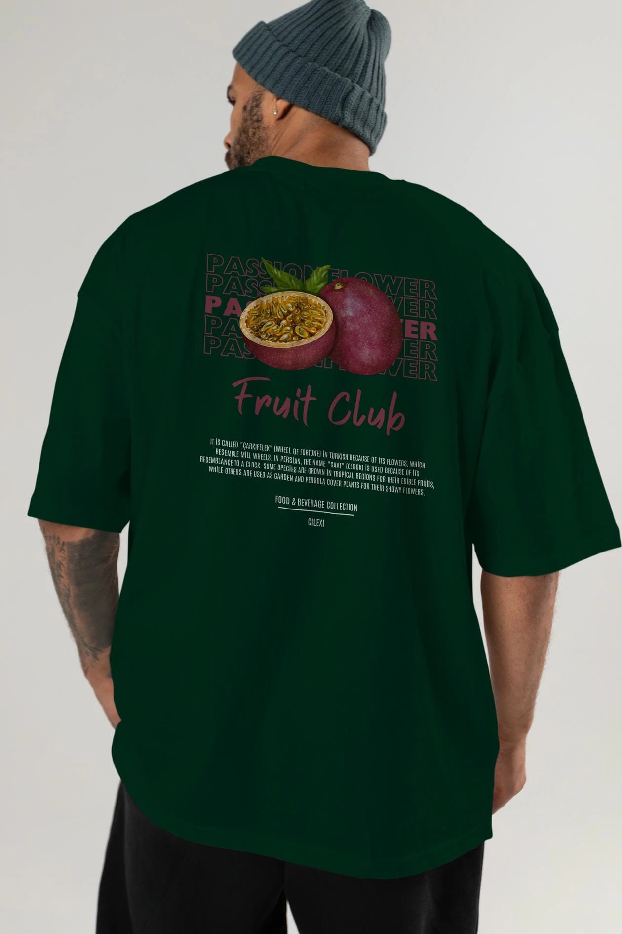 Passionflower Arka Baskılı Oversize t-shirt Erkek Kadın Pamuk Bisiklet Yaka tişort