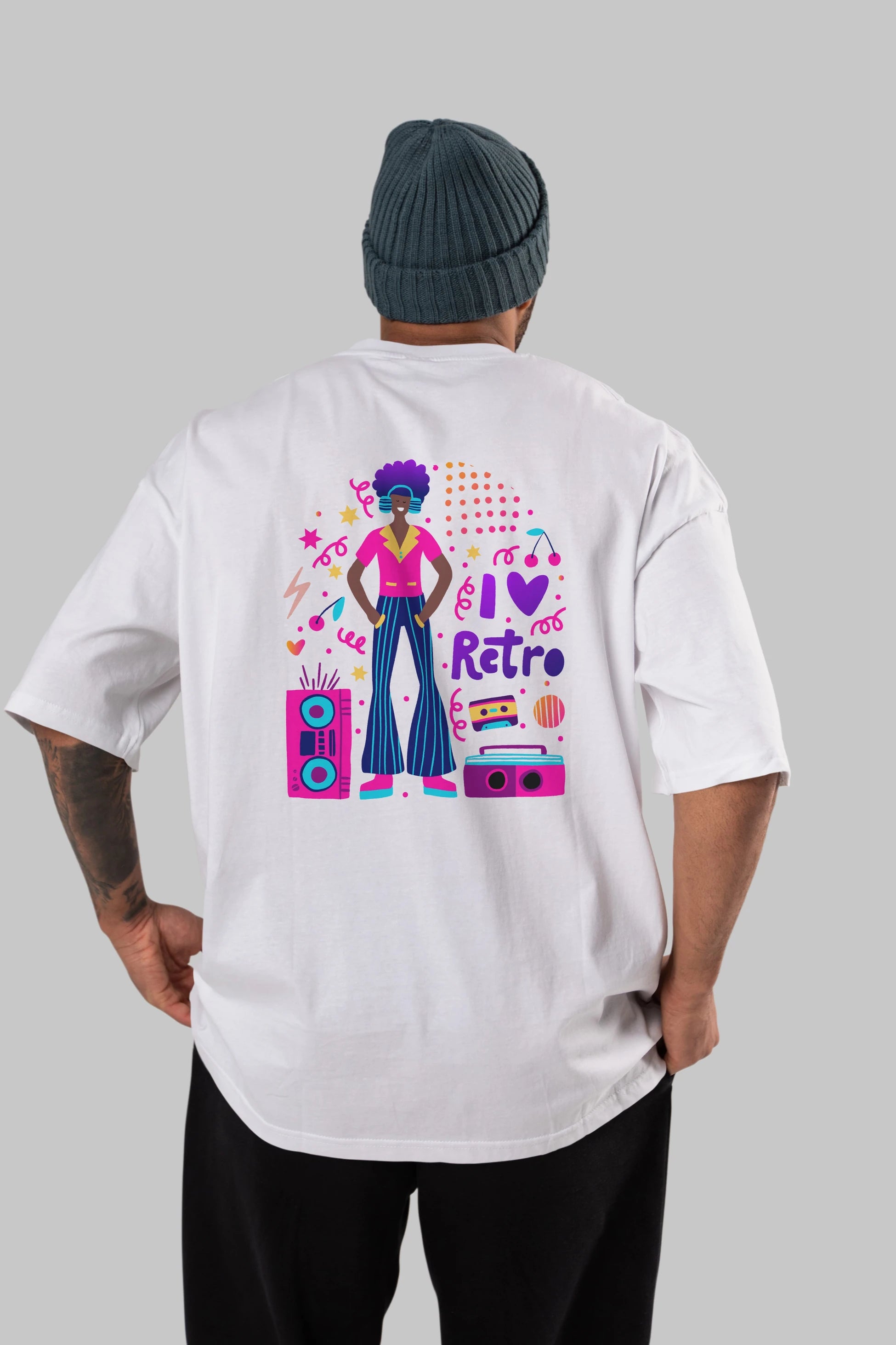 Retro Boy Party Arka Baskılı Oversize t-shirt Erkek Kadın Unisex