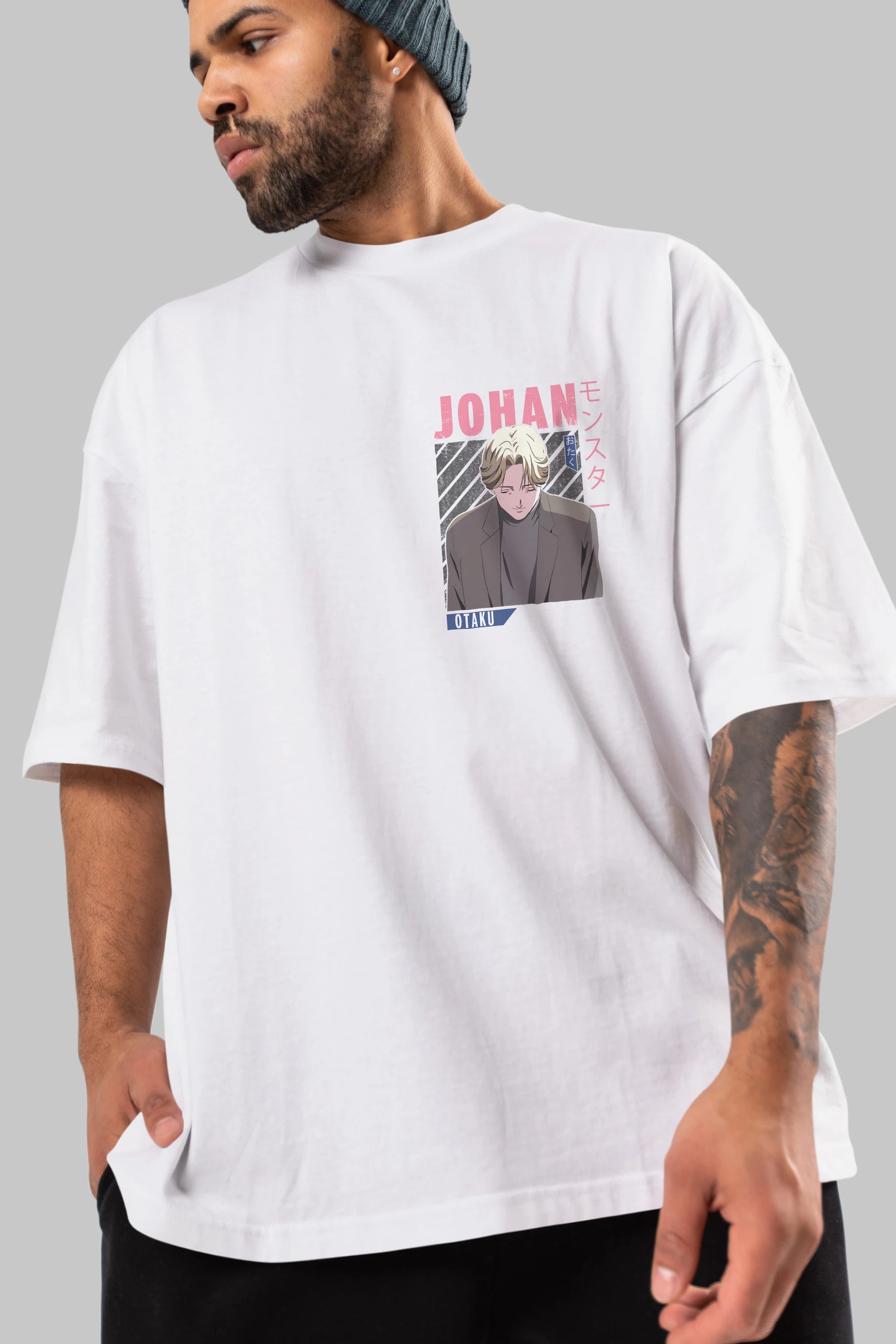Johan Liebert MONSTER Ön Sol Baskılı Oversize t-shirt Erkek Kadın Unisex %100 Pamuk Bisiklet Yaka tişort