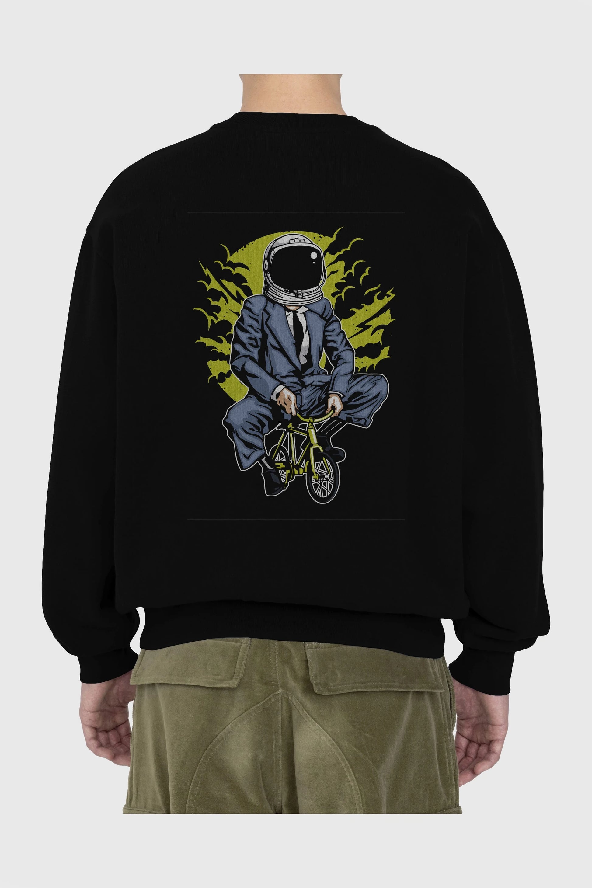 Bike To The Moon Arka Baskılı Oversize Sweatshirt Erkek Kadın Unisex
