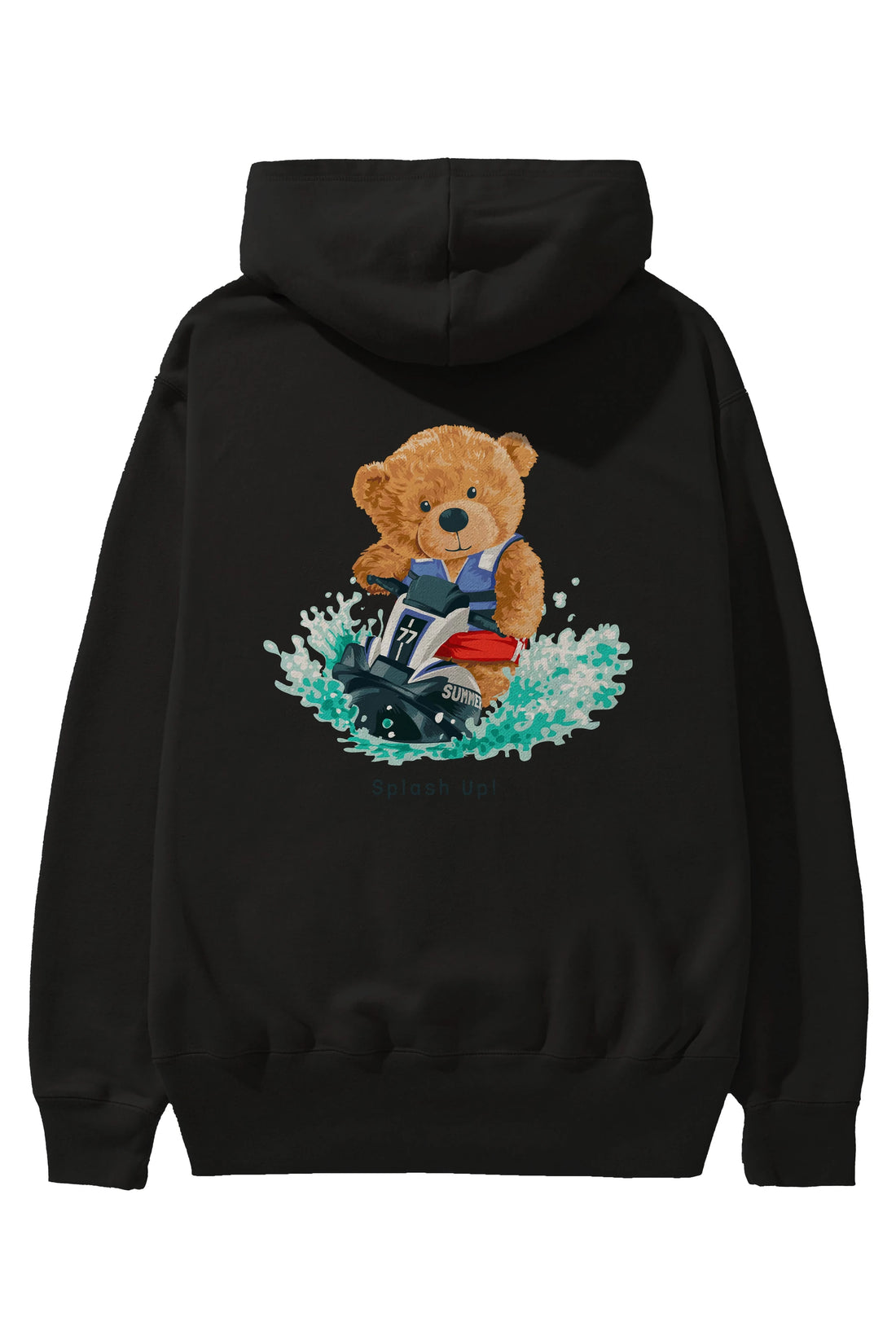 Teddy Bear Splash Up Arka Baskılı Hoodie Oversize Kapüşonlu Sweatshirt Erkek Kadın Unisex
