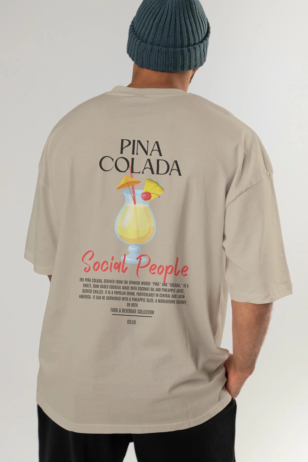 Pına Colada Kokteyl Serisi Baskılı Oversize t-shirt Erkek Kadın Unisex %100 Pamuk Bisiklet Yaka tişort