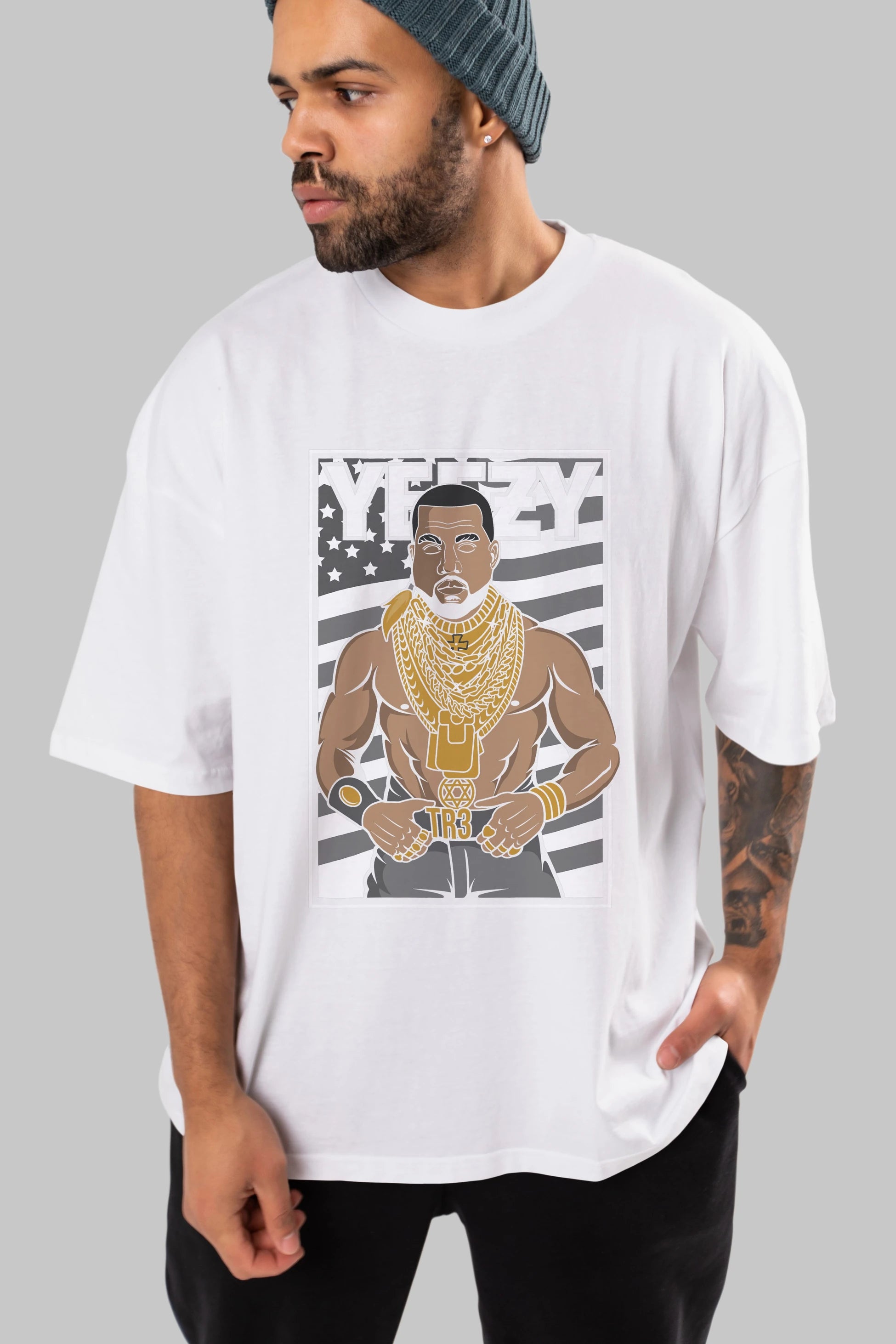 Mr.T Ön Baskılı Oversize t-shirt Erkek Kadın Unisex %100 Pamuk tişort