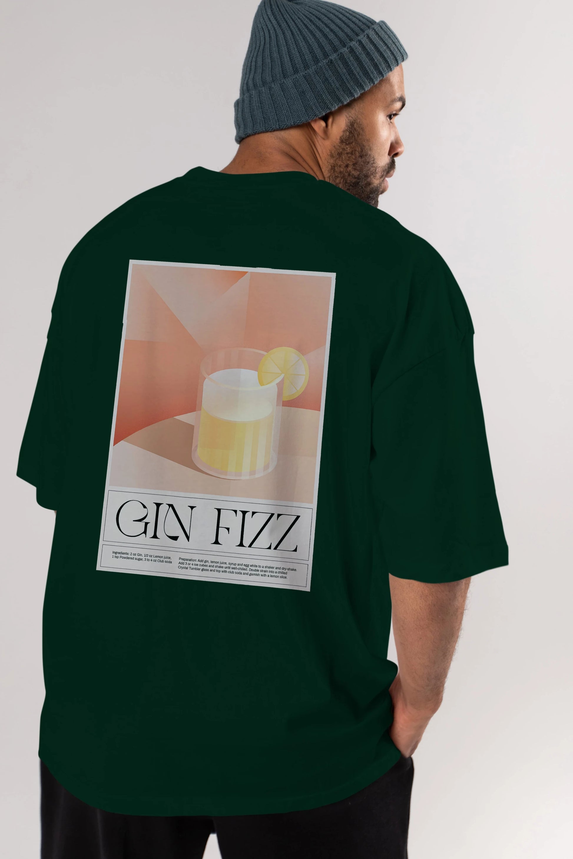 Gin Fizz Arka Baskılı Oversize t-shirt Erkek Kadın Unisex %100 Pamuk Bisiklet Yaka tişort