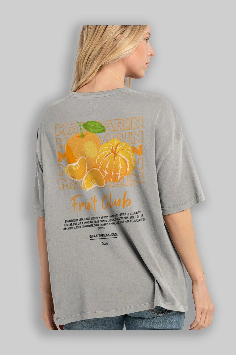 Mandarin Arka Baskılı Oversize t-shirt Erkek Kadın Pamuk Bisiklet Yaka tişort