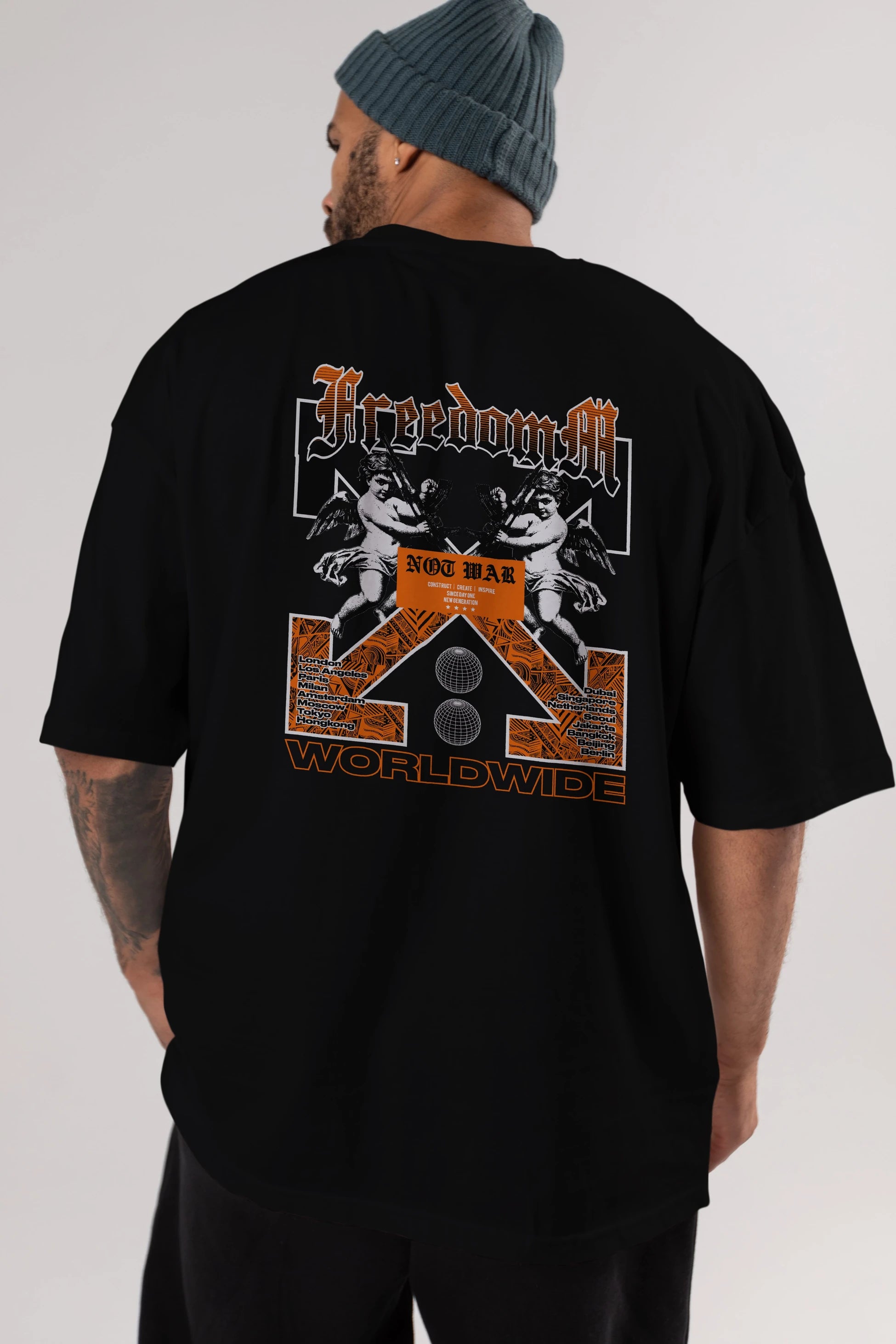 Freedom Worldwide Arka Baskılı Oversize t-shirt Erkek Kadın Unisex