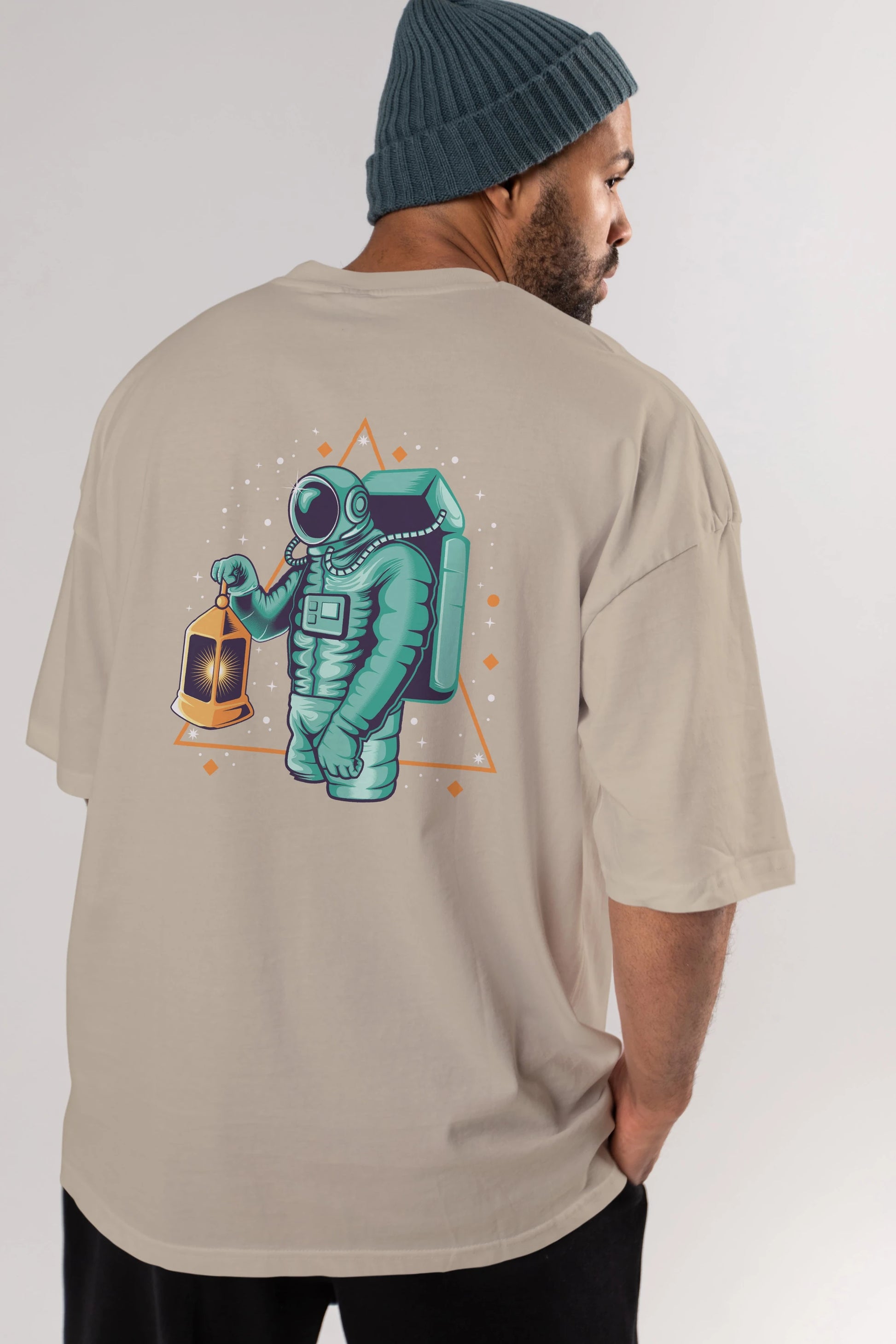 Astronaut Lantern Arka Baskılı Oversize t-shirt Erkek Kadın Unisex