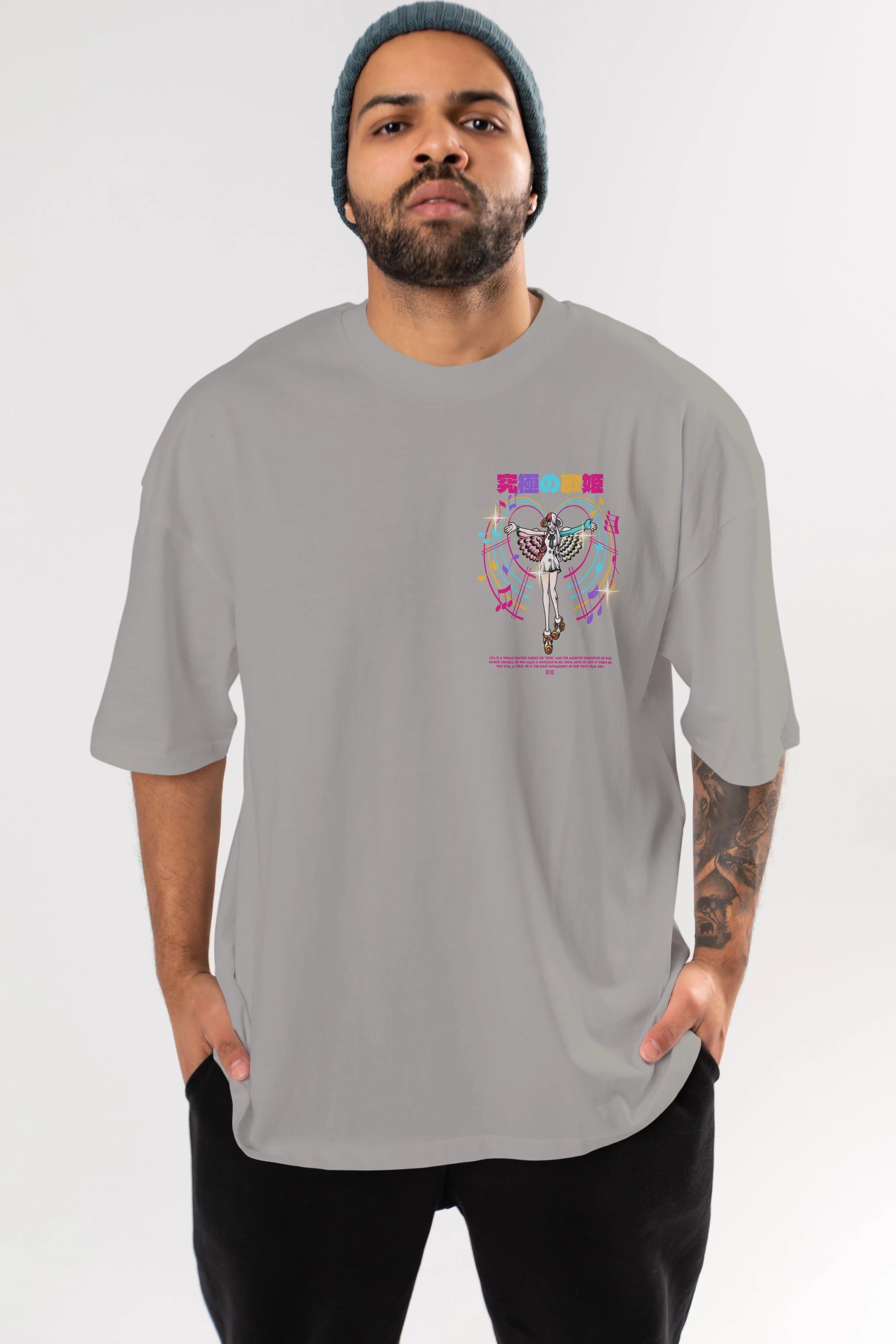 Uta Ön Sol Baskılı Oversize t-shirt Erkek Kadın Unisex %100 Pamuk Bisiklet Yaka tişort