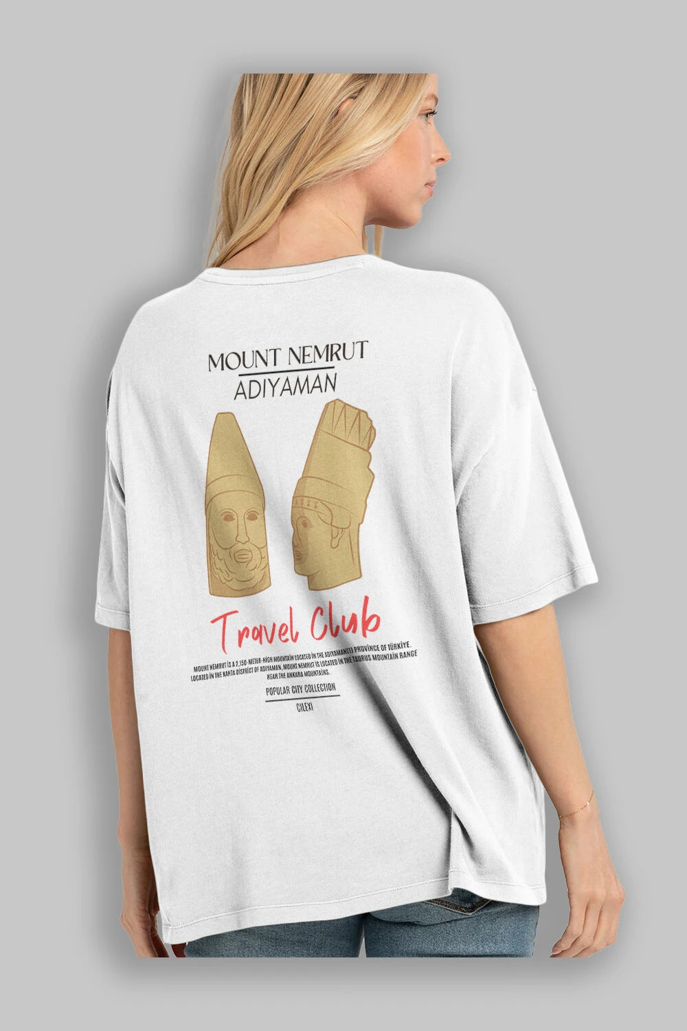 Mount Nemrut Adiyaman Arka Baskılı Oversize t-shirt Erkek Kadın Pamuk Bisiklet Yaka tişort