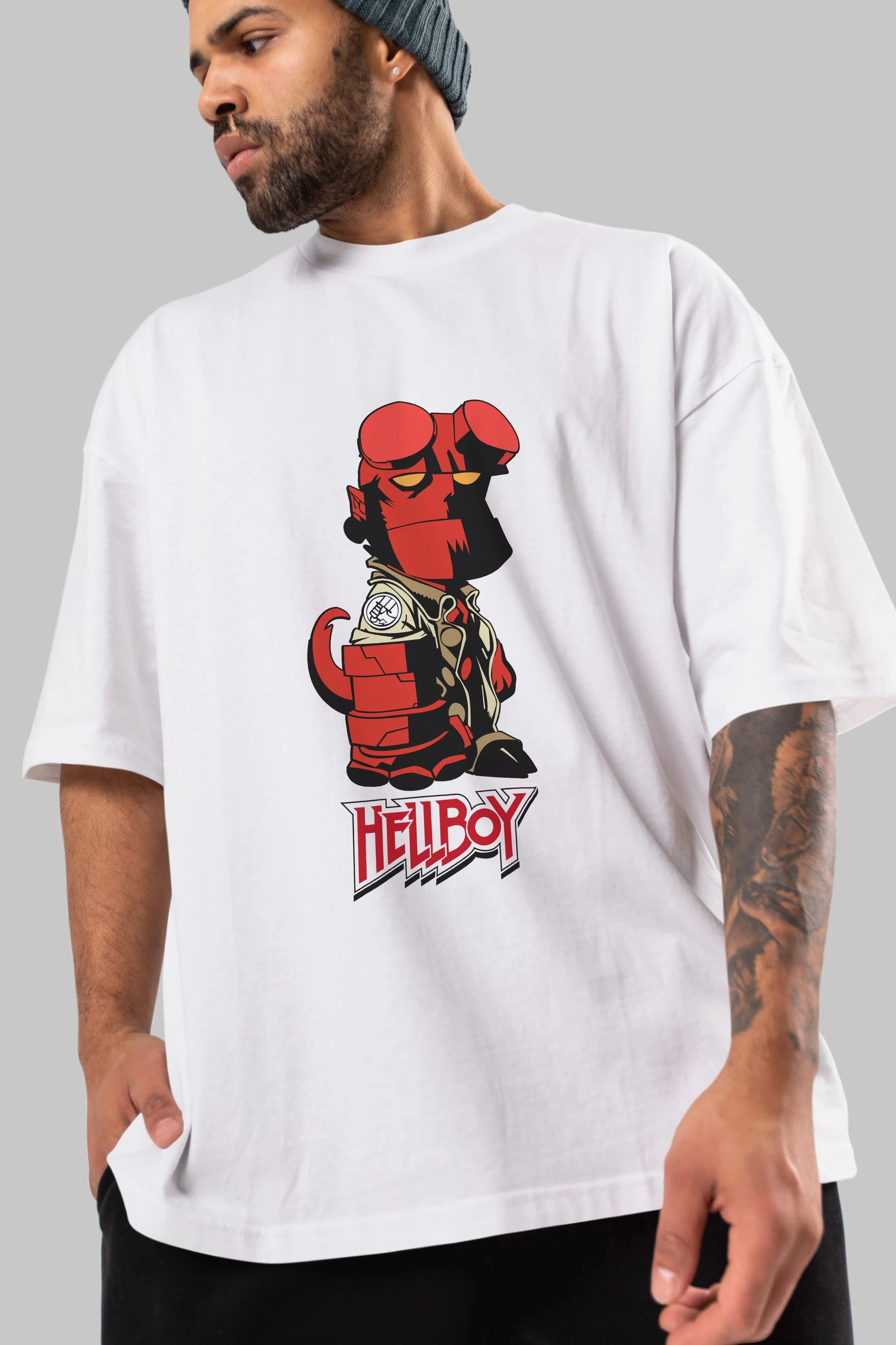 Hellboy (1) Ön Baskılı Oversize t-shirt Erkek Kadın Unisex %100 Pamuk Bisiklet Yaka tişort