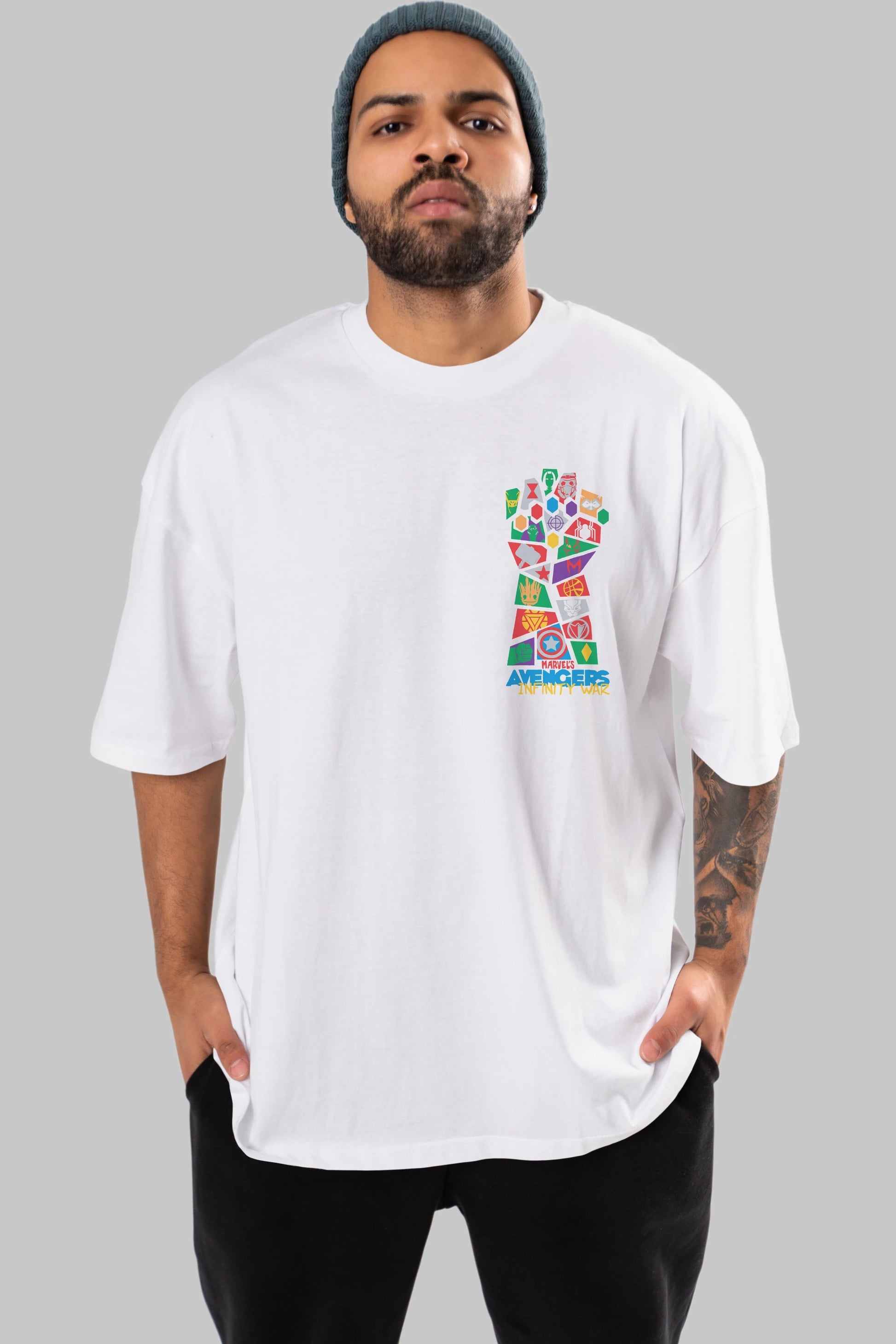 The Avengers Ön Sol Baskılı Oversize t-shirt Erkek Kadın Unisex %100 Pamuk Bisiklet Yaka tişort
