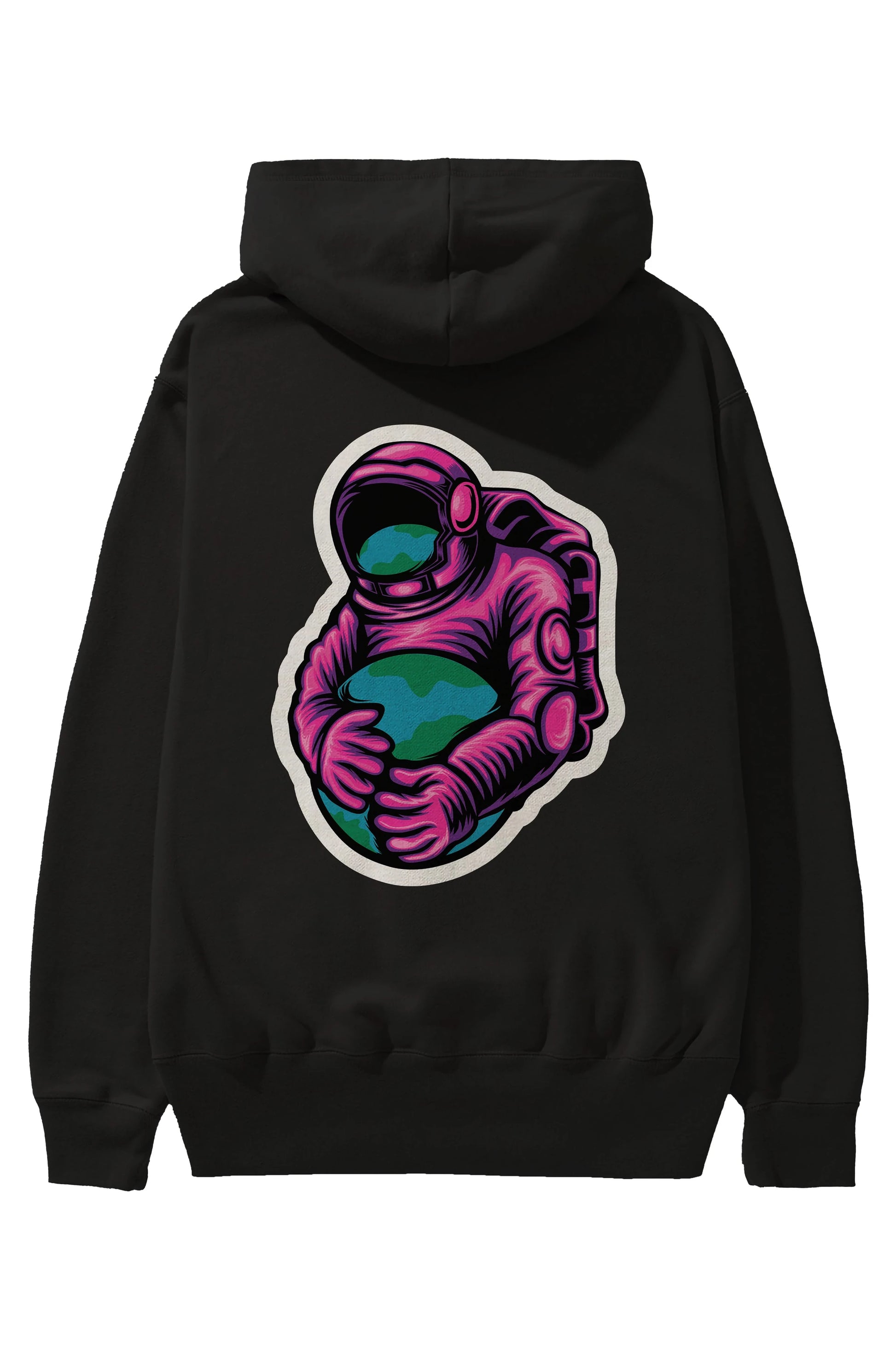 Astronaut Holding Up The Earth Sticker Arka Baskılı Hoodie Oversize Kapüşonlu Sweatshirt Erkek Kadın Unisex