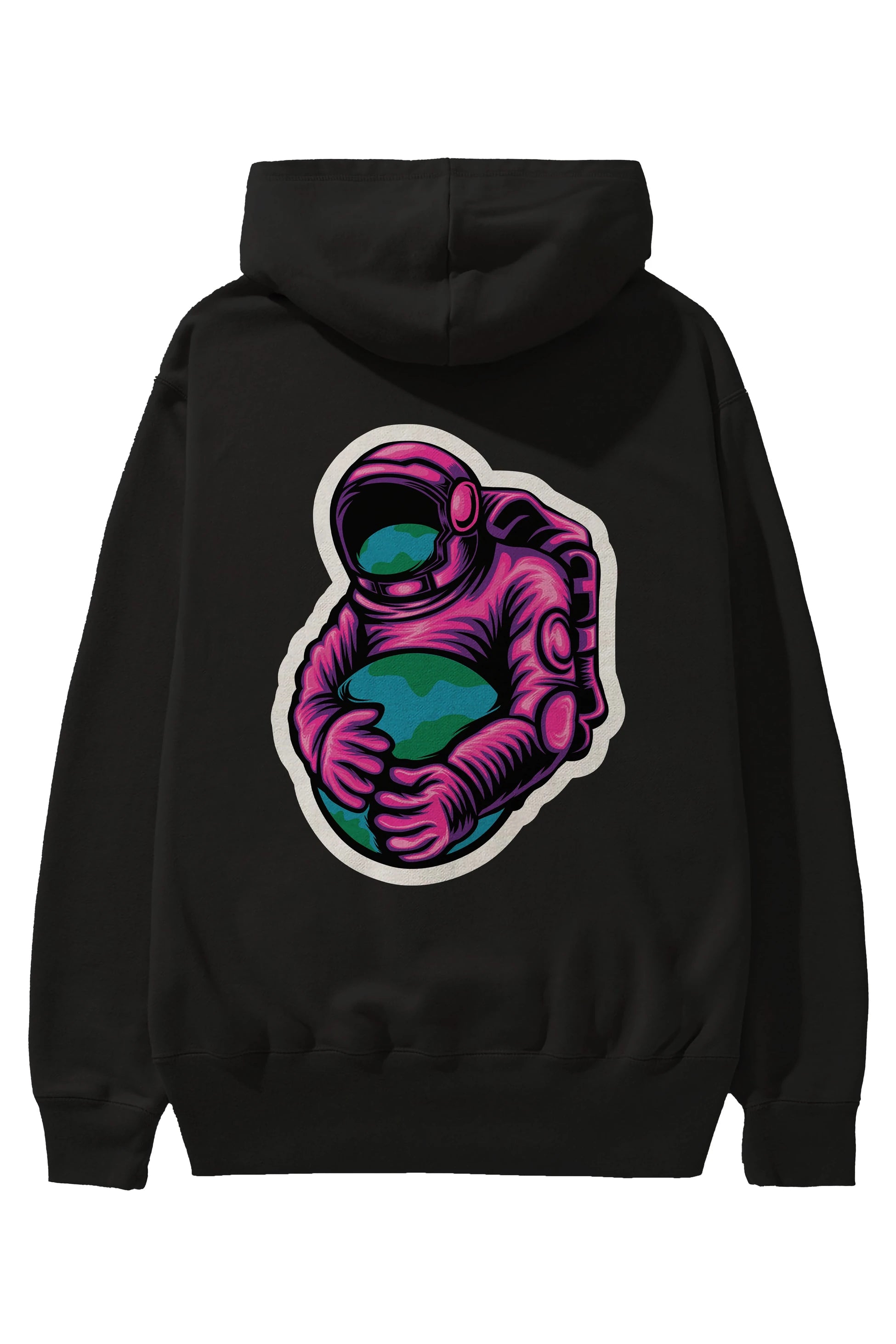 Astronaut Holding Up The Earth Sticker Arka Baskılı Hoodie Oversize Kapüşonlu Sweatshirt Erkek Kadın Unisex