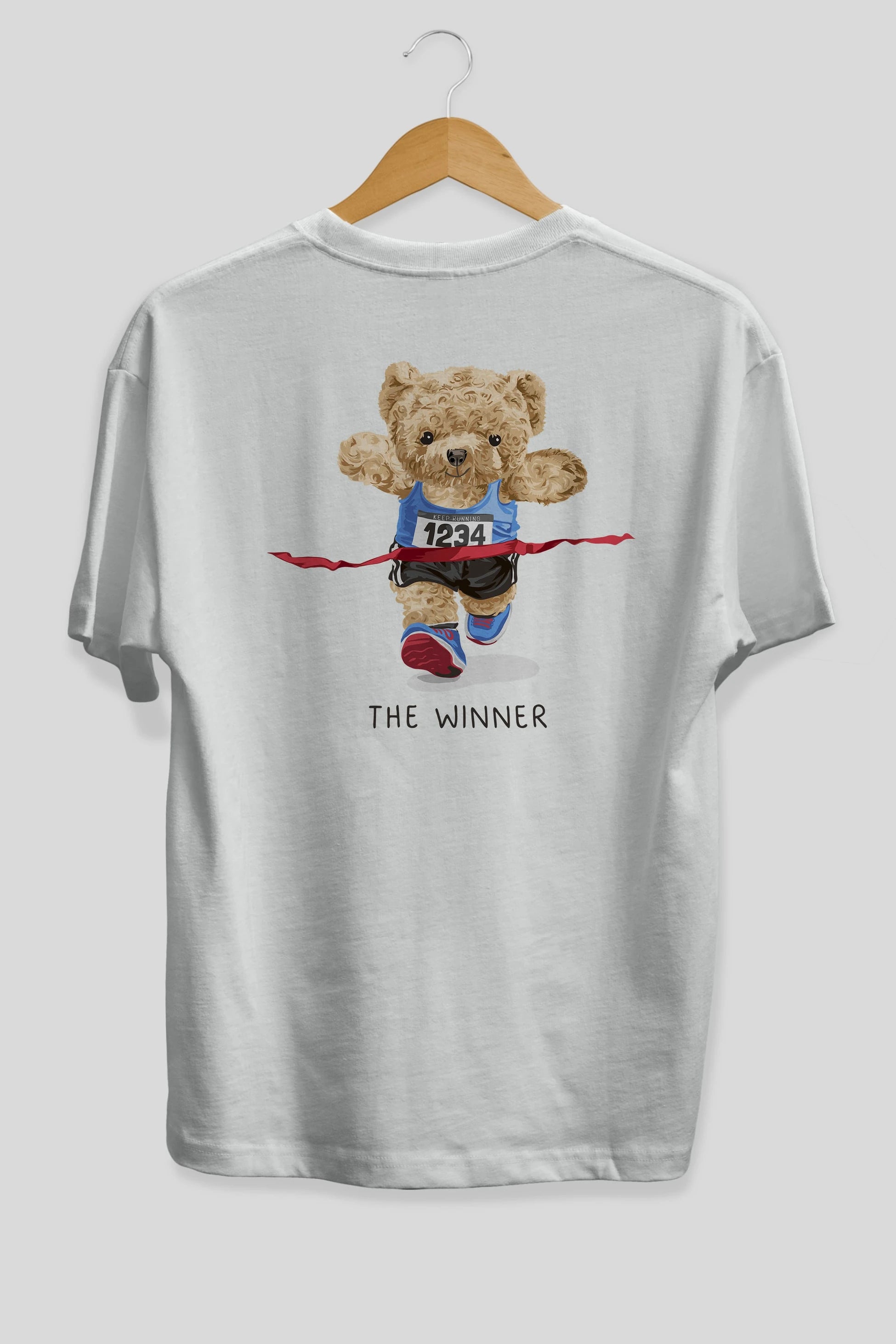 Teddy Bear The Winner Arka Baskılı Oversize t-shirt Erkek Kadın Unisex %100 Pamuk