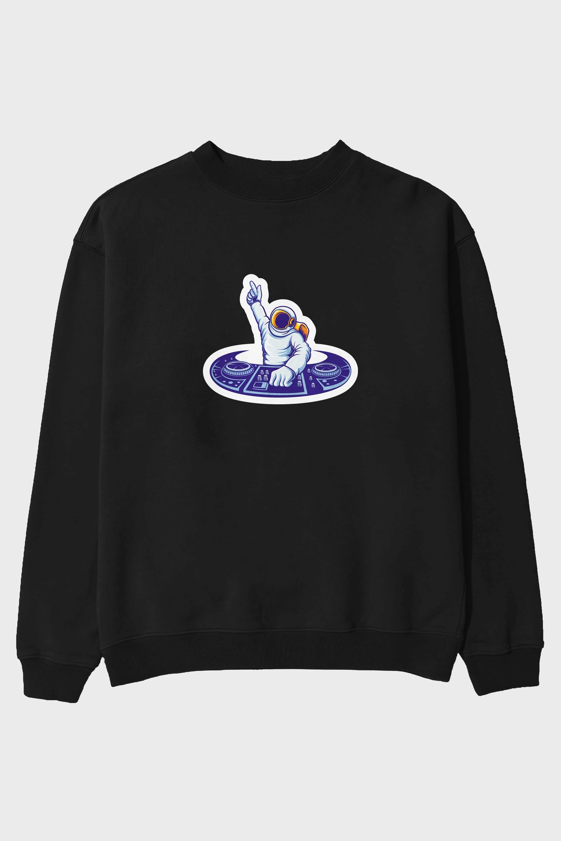 Astronaut Disk Jockey Party Sticker Ön Baskılı Oversize Sweatshirt Erkek Kadın Unisex