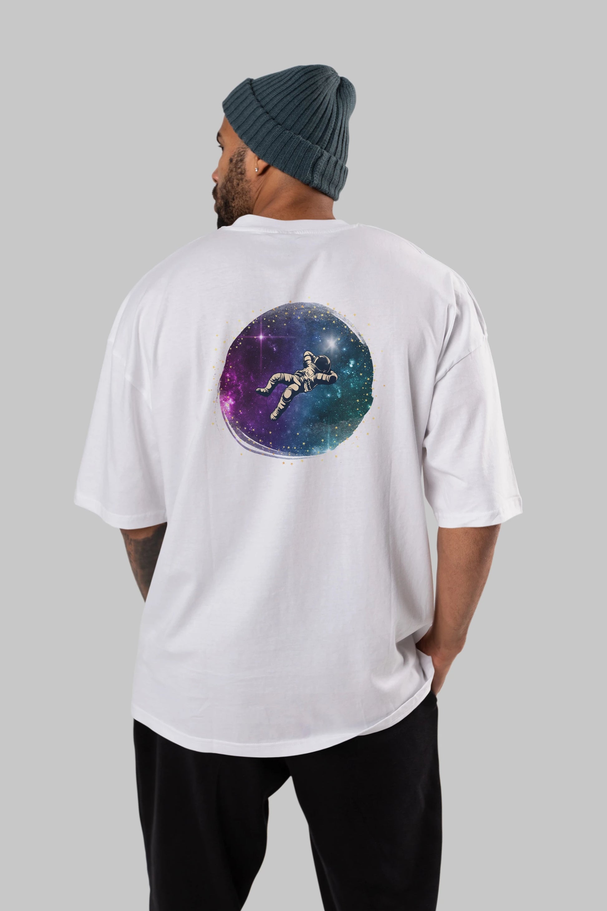Astronaut in the Galaxy Arka Baskılı Oversize t-shirt Erkek Kadın Unisex