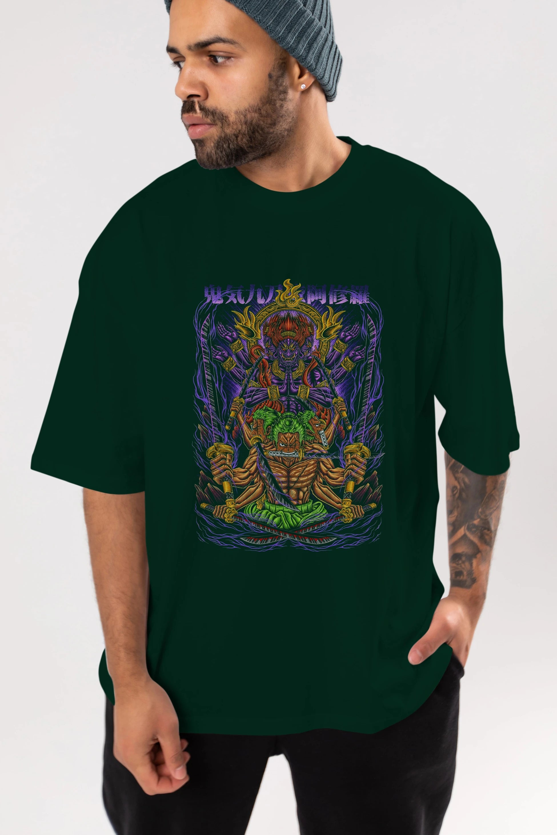 RORONOA ZORO 2 Anime Ön Baskılı Oversize t-shirt %100 pamuk Erkek Kadın Unisex