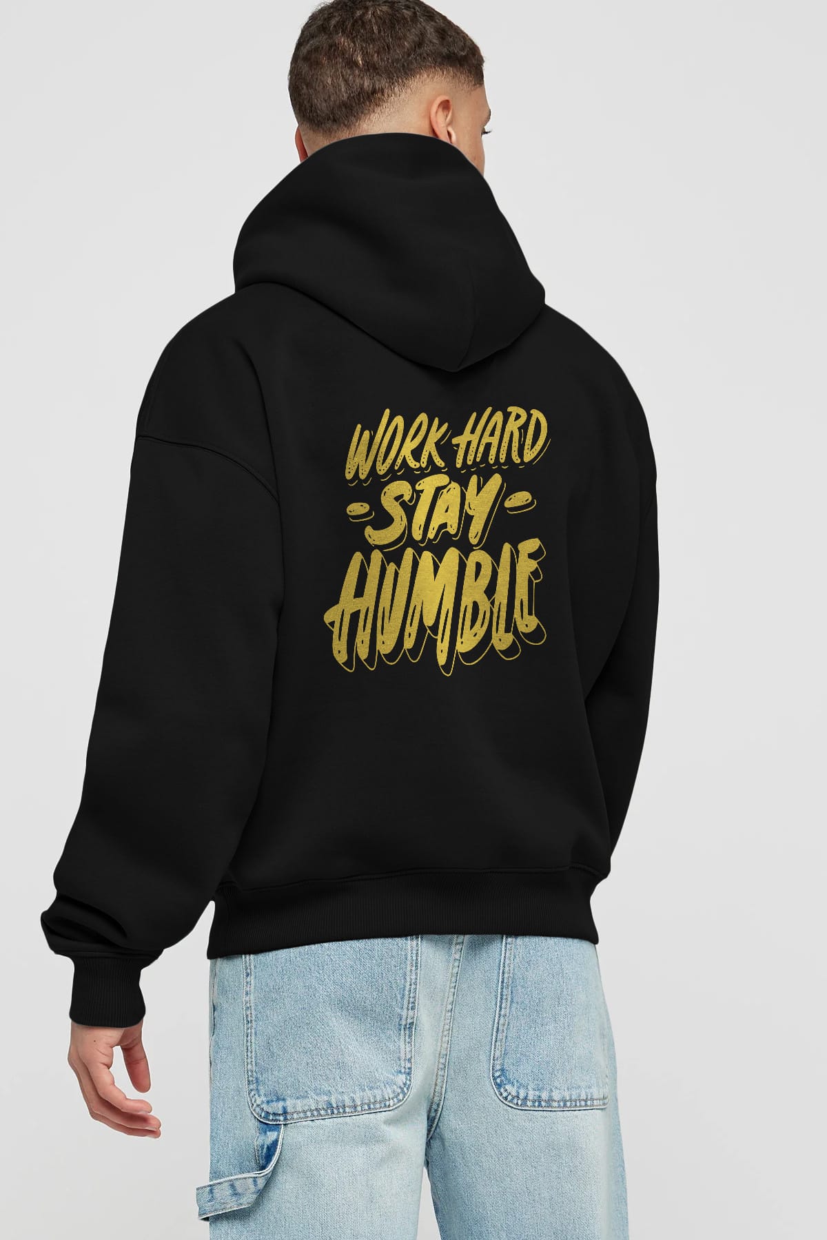 Word Hard Yazılı Arka Baskılı Oversize Hoodie Kapüşonlu Sweatshirt Erkek Kadın Unisex