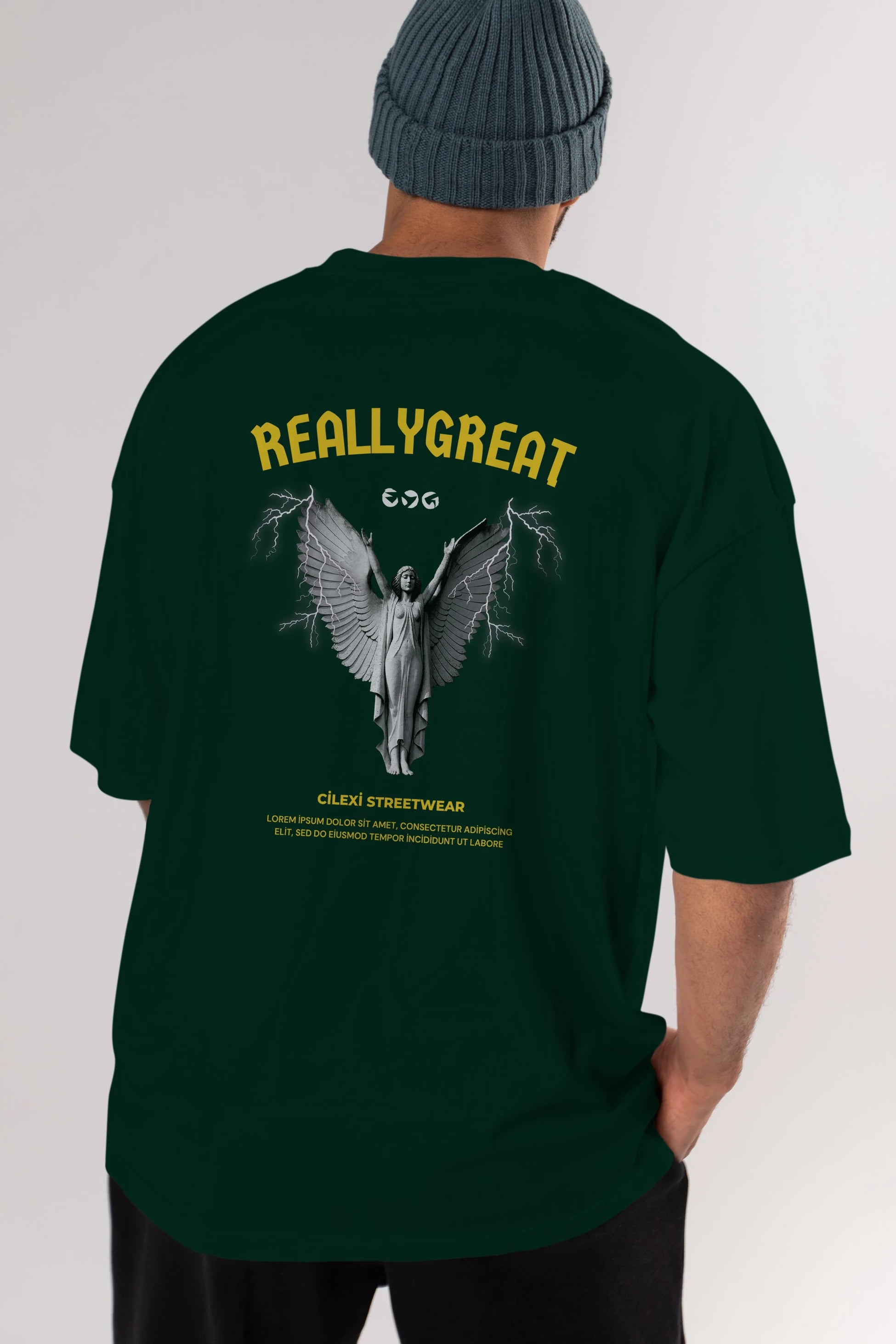 Reallygreat Angel Arka Baskılı Oversize t-shirt Erkek Kadın Unisex