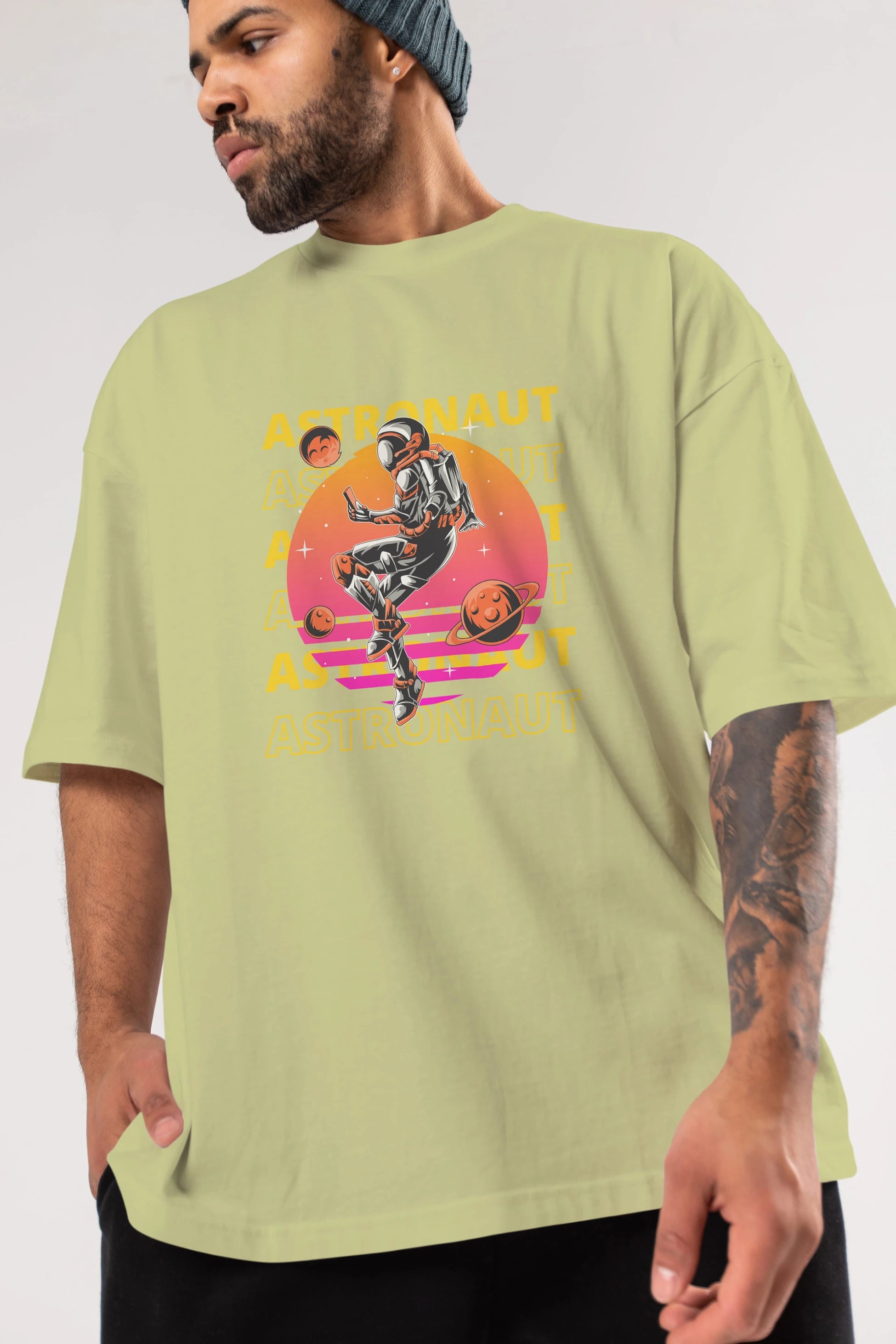 Astronaut Streetwear 2 Ön Baskılı Oversize t-shirt Erkek Kadın Unisex