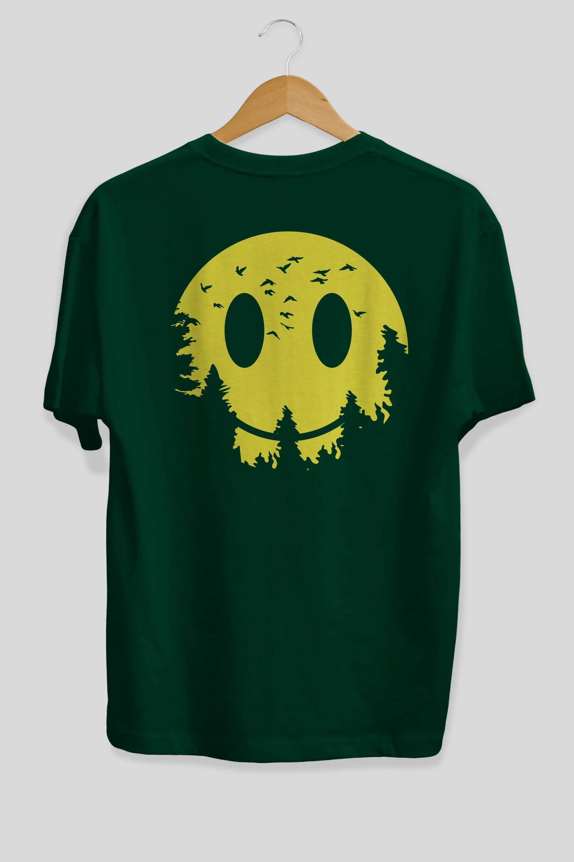 Smiley Moon Arka Baskılı Oversize t-shirt %100 pamuk Erkek Kadın Unisex