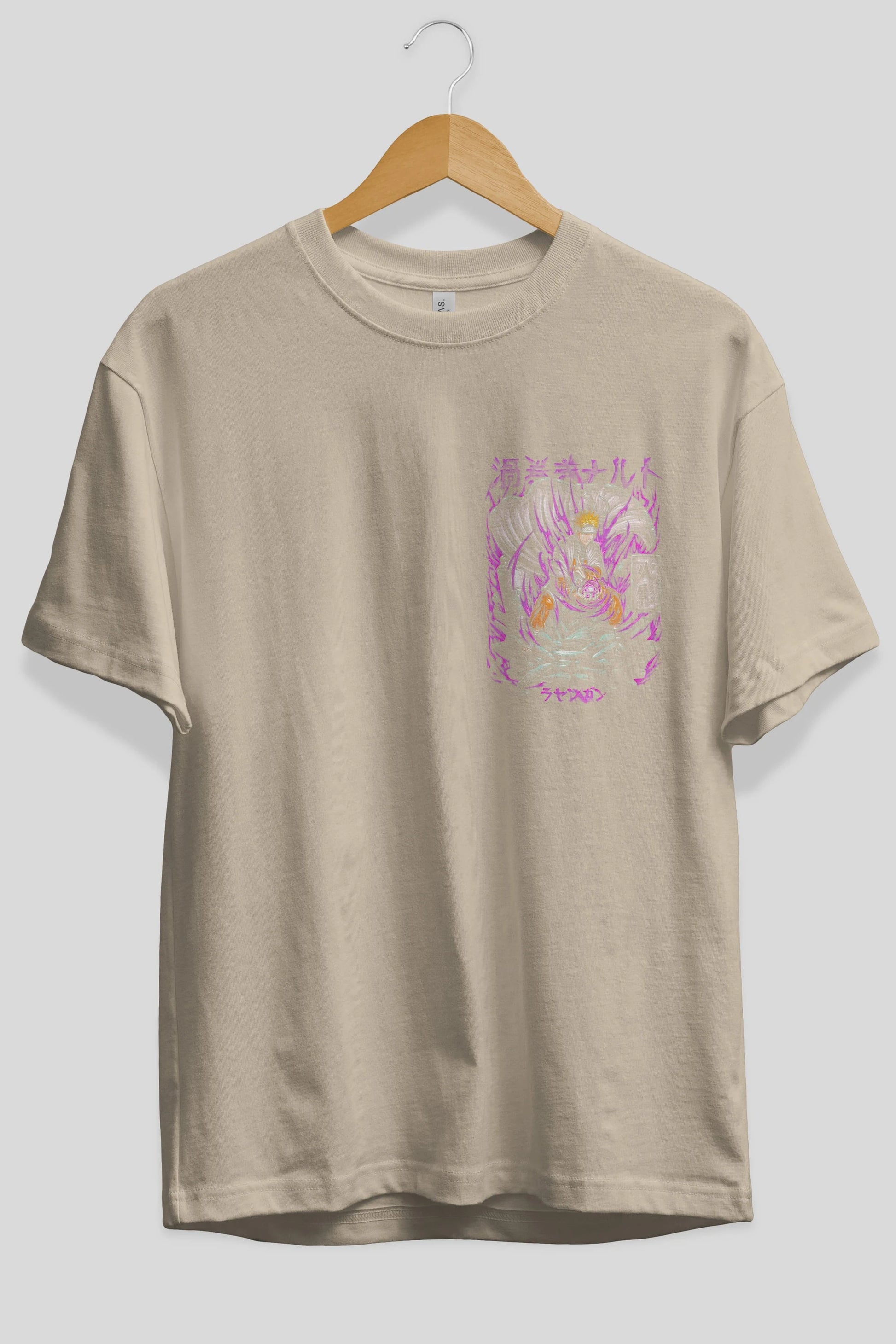 NARUTO Ön Sol Baskılı Oversize t-shirt Erkek Kadın Unisex %100 Pamuk Bisiklet Yaka tişort