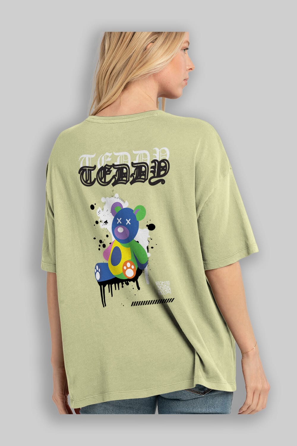 Teddy Bear Arka Baskılı Oversize t-shirt Erkek Kadın Unisex