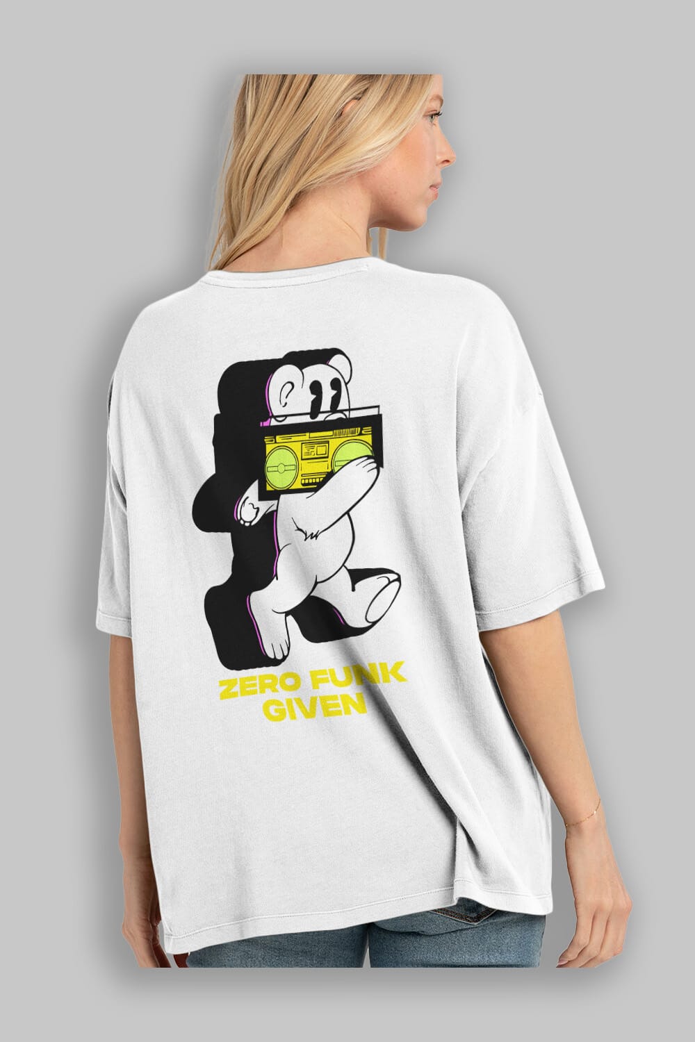 Zero Funk Given Bear Arka Baskılı Oversize t-shirt Erkek Kadın Unisex