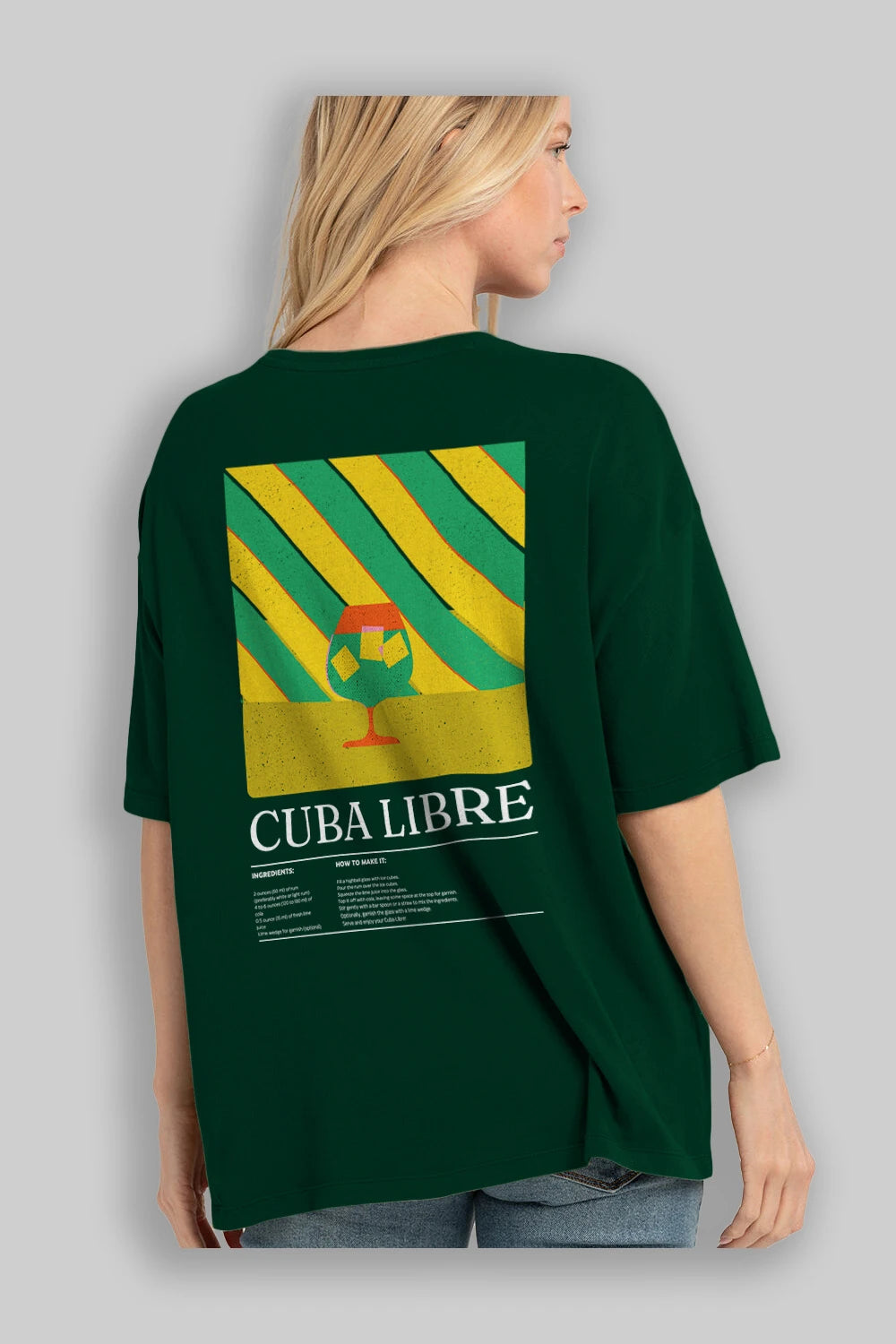 Cuba Libre Kokteyl Serisi Arka Baskılı Oversize t-shirt Erkek Kadın %100 Pamuk Bisiklet Yaka tişort
