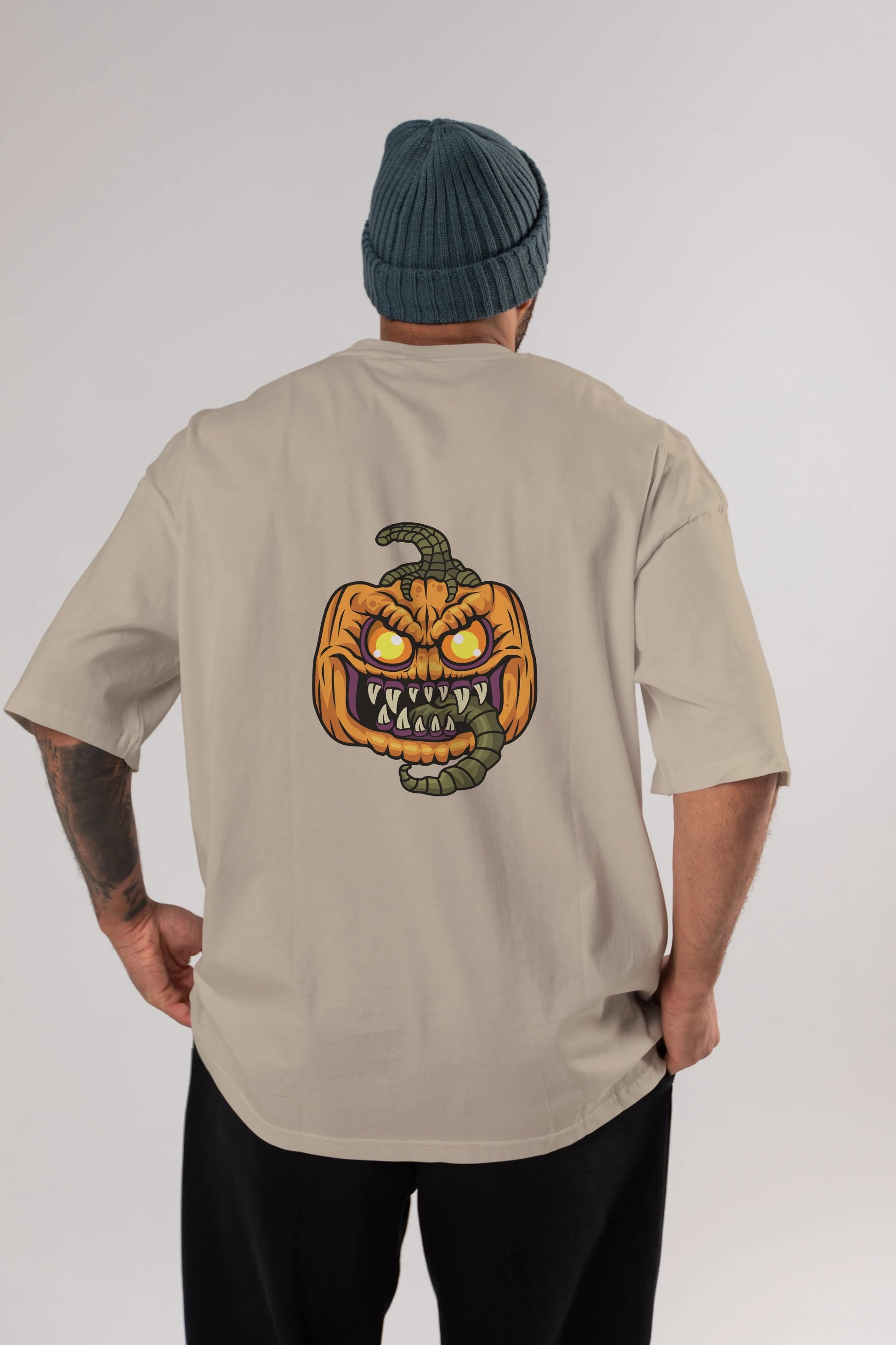 Halloween Arka Baskılı Oversize t-shirt Erkek Kadın Unisex %100 Pamuk tişort