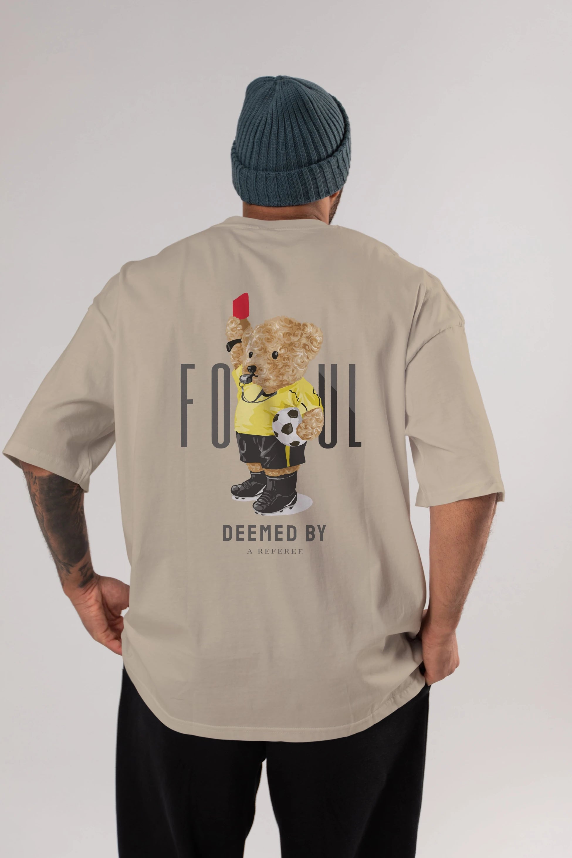 Teddy Bear Kırmızı Kart Arka Baskılı Oversize t-shirt Erkek Kadın Unisex %100 Pamuk