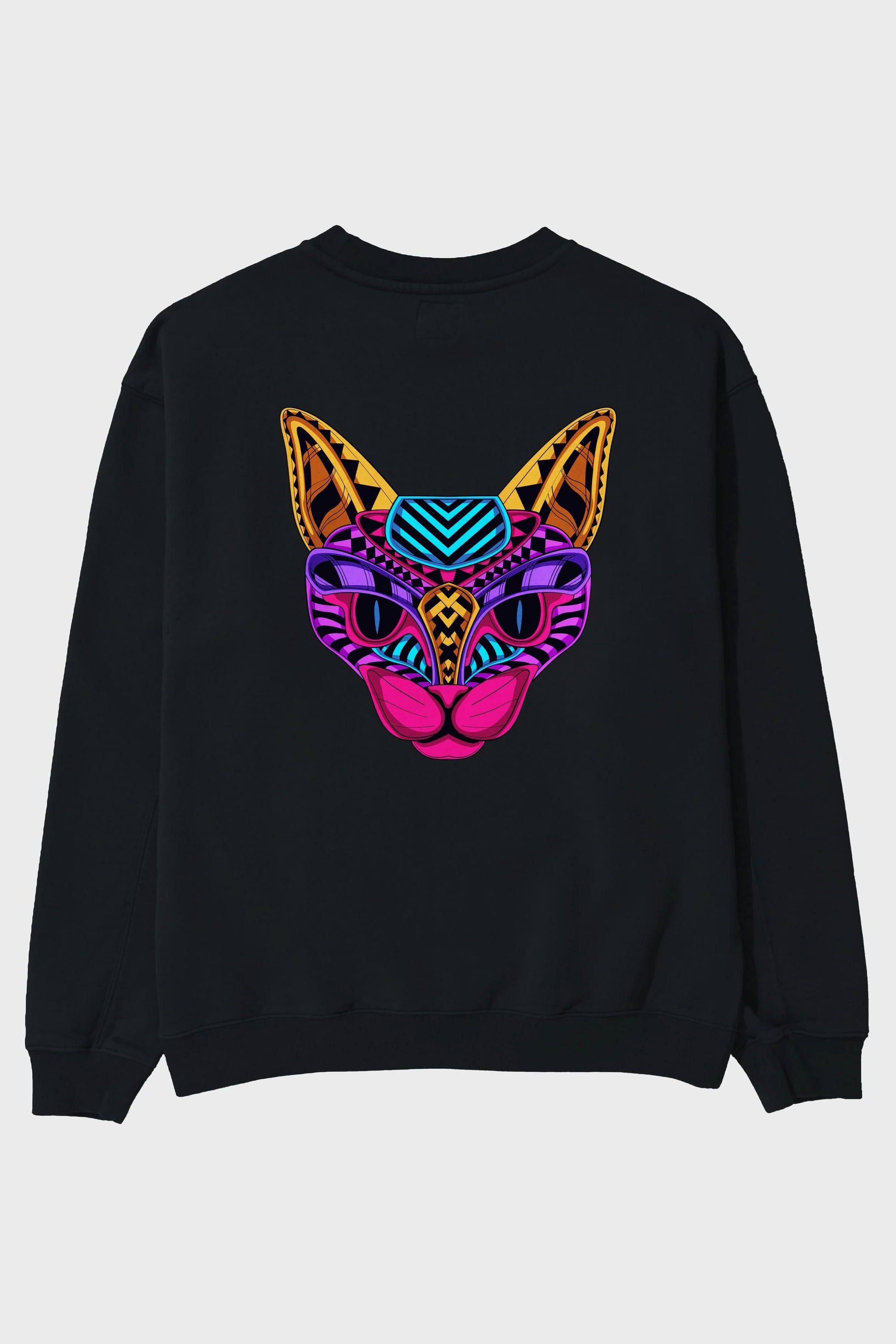 Black Neon Cat Arka Baskılı Oversize Sweatshirt Erkek Kadın Unisex
