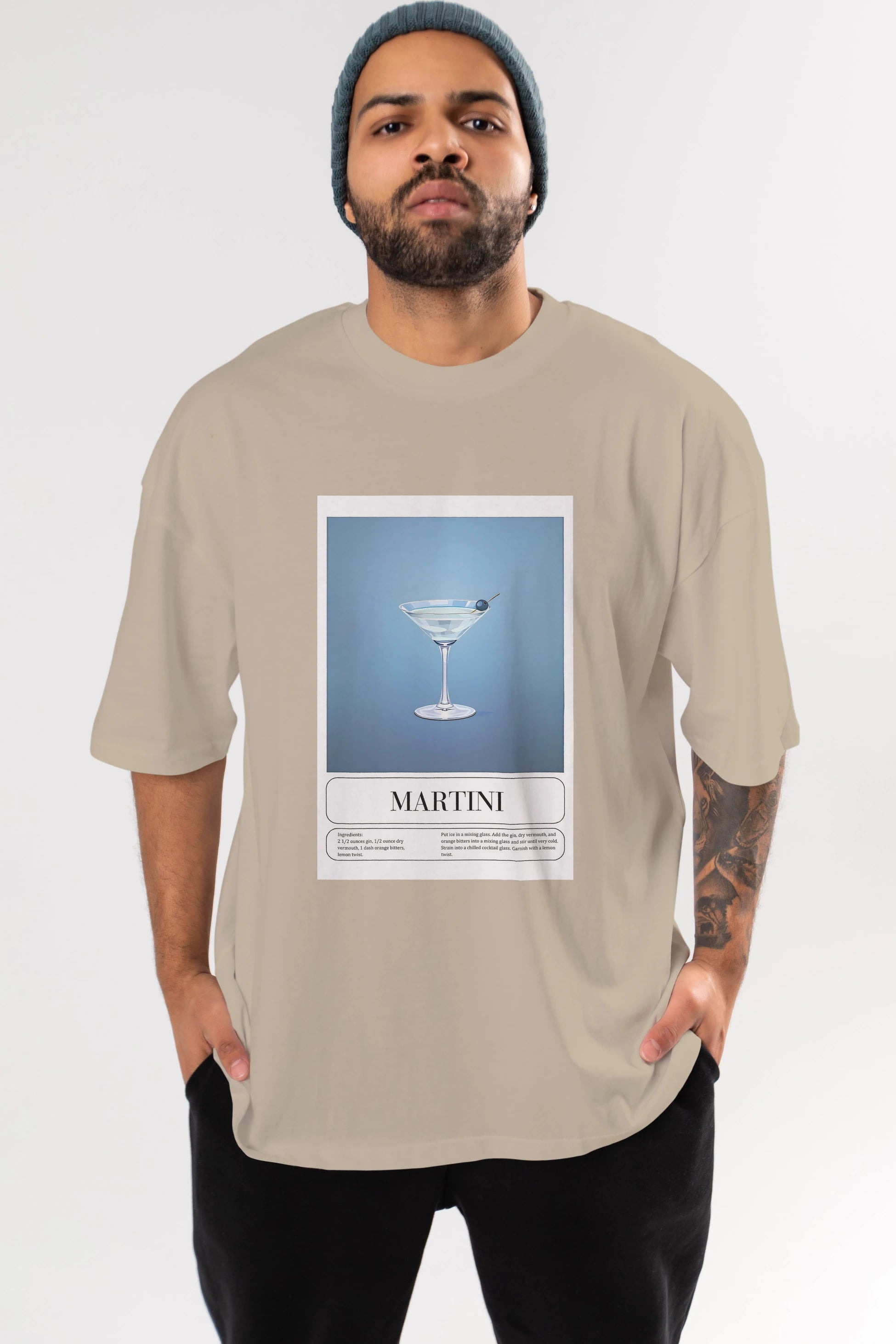 Martini Ön Baskılı Oversize t-shirt Erkek Kadın Unisex %100 Pamuk Bisiklet Yaka tişort