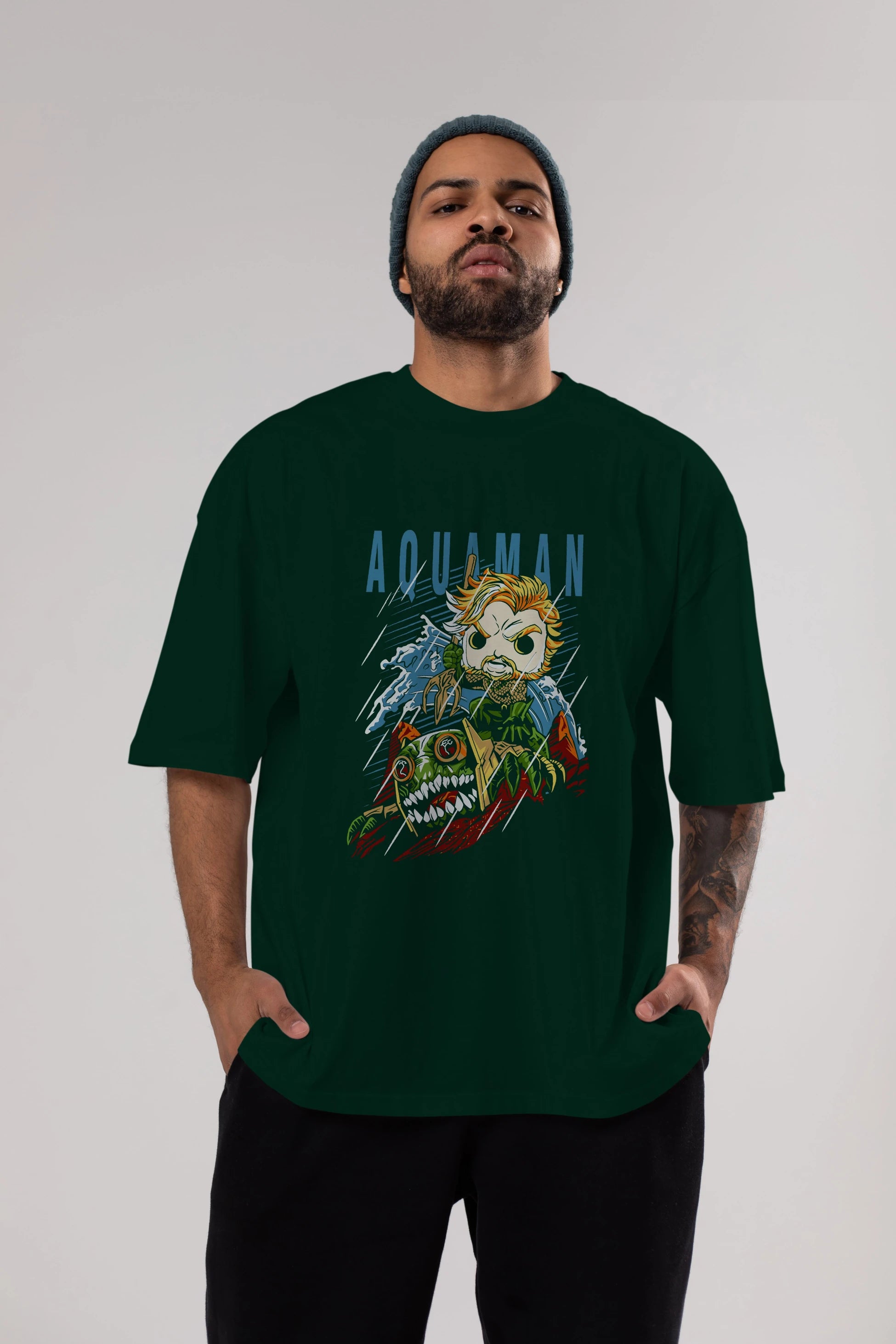 Aquaman Ön Baskılı Oversize t-shirt Erkek Kadın Unisex %100 Pamuk Bisiklet Yaka tişort
