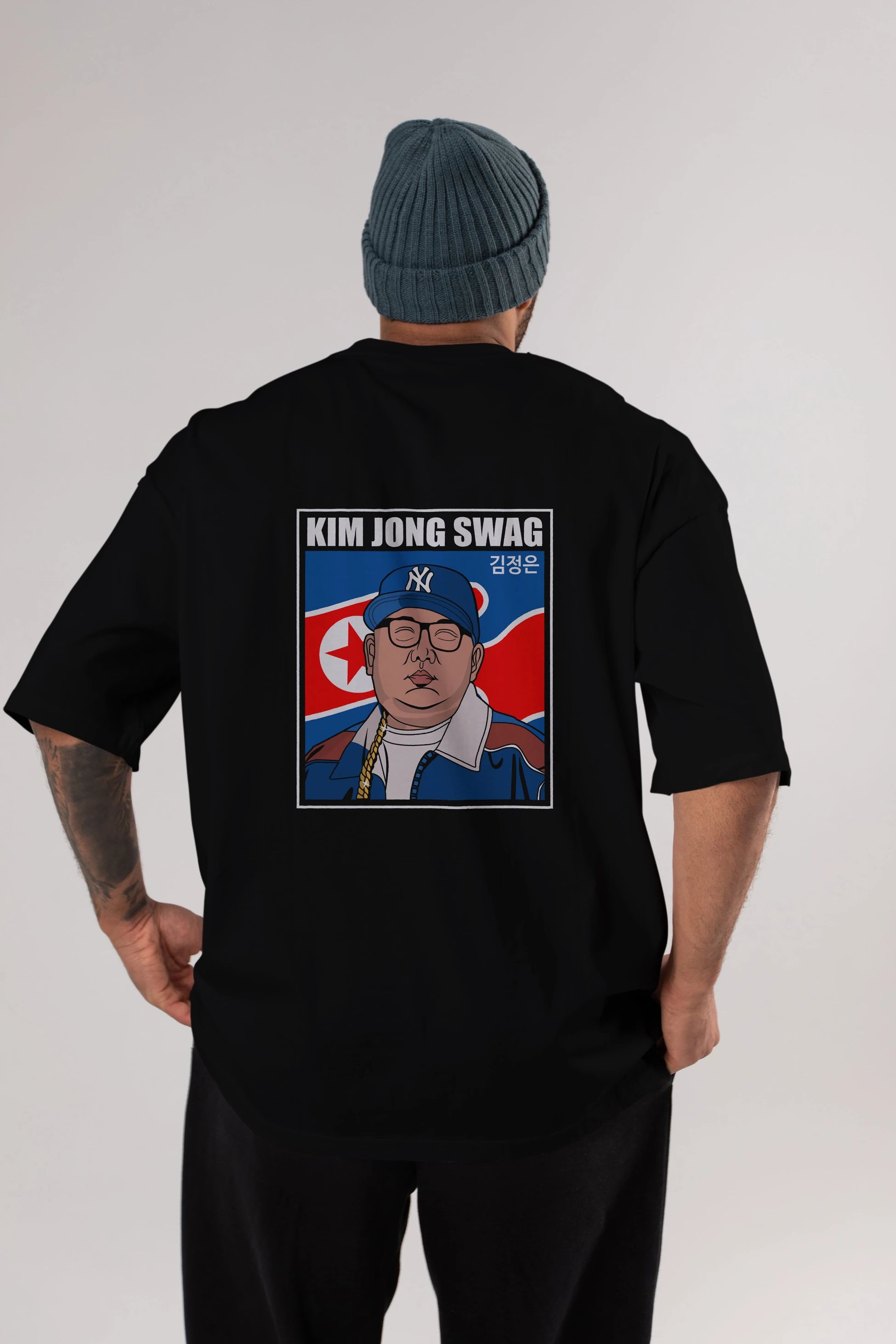 King Jong Swag Arka Baskılı Oversize t-shirt Erkek Kadın Unisex %100 Pamuk tişort