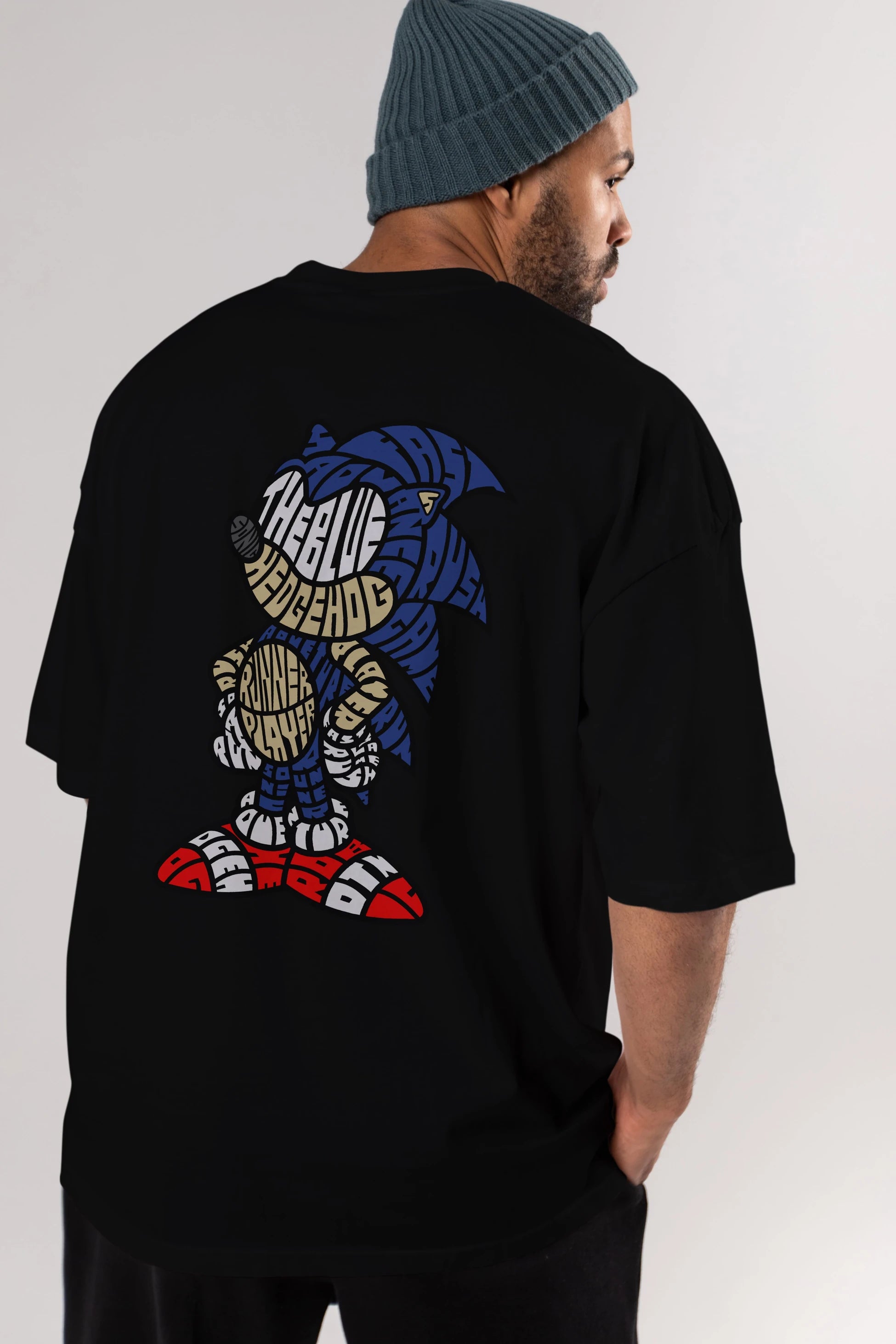 The Blue Hedgehog Arka Baskılı Oversize t-shirt %100 pamuk Erkek Kadın Unisex