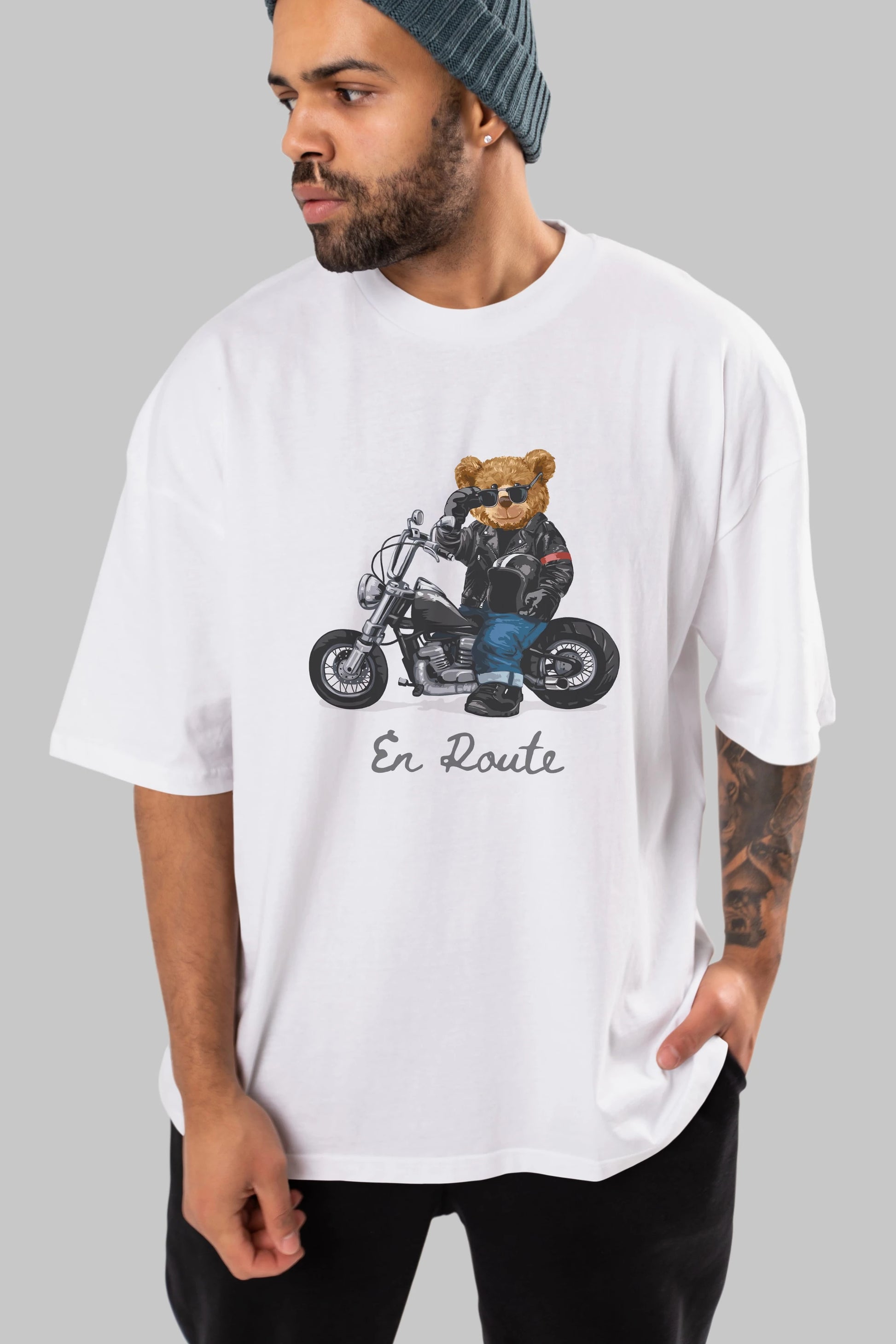 Teddy Bear En Route Ön Baskılı Oversize t-shirt Erkek Kadın Unisex %100 Pamuk