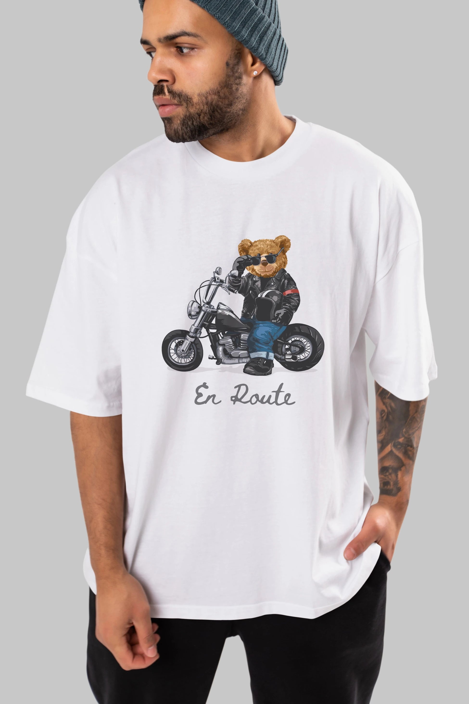 Teddy Bear En Route Ön Baskılı Oversize t-shirt Erkek Kadın Unisex %100 Pamuk
